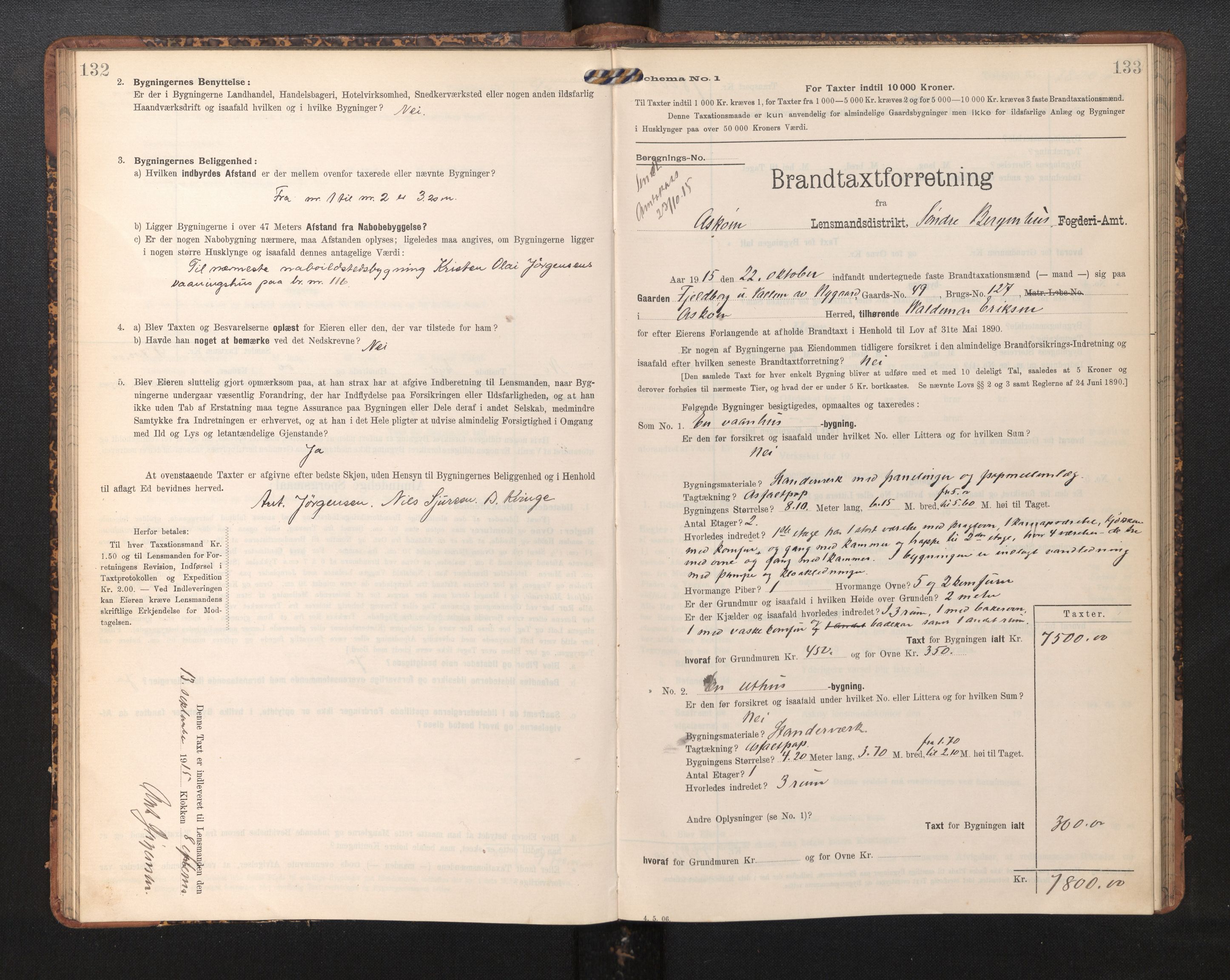 Lensmannen i Askøy, AV/SAB-A-31001/0012/L0006: Branntakstprotokoll, skjematakst, Laksevåg, 1907-1917, p. 132-133