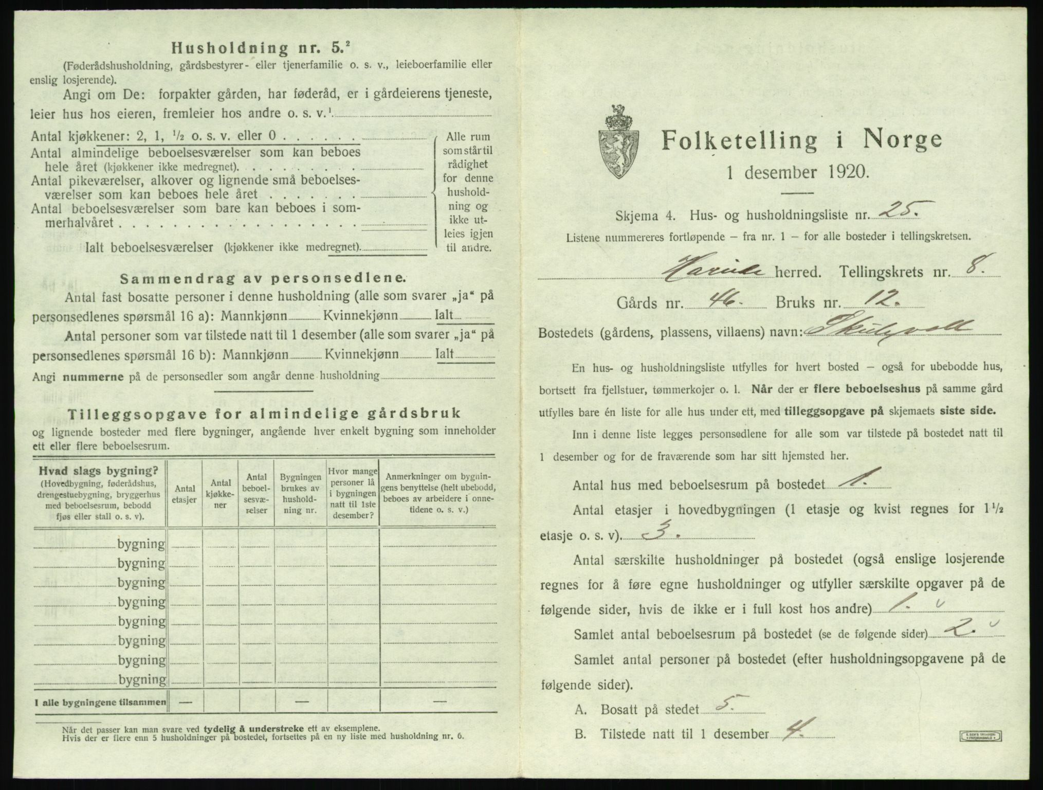 SAT, 1920 census for Hareid, 1920, p. 431