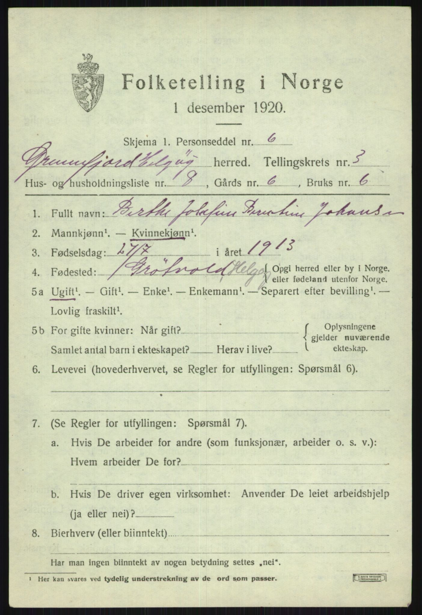 SATØ, 1920 census for Helgøy, 1920, p. 1479