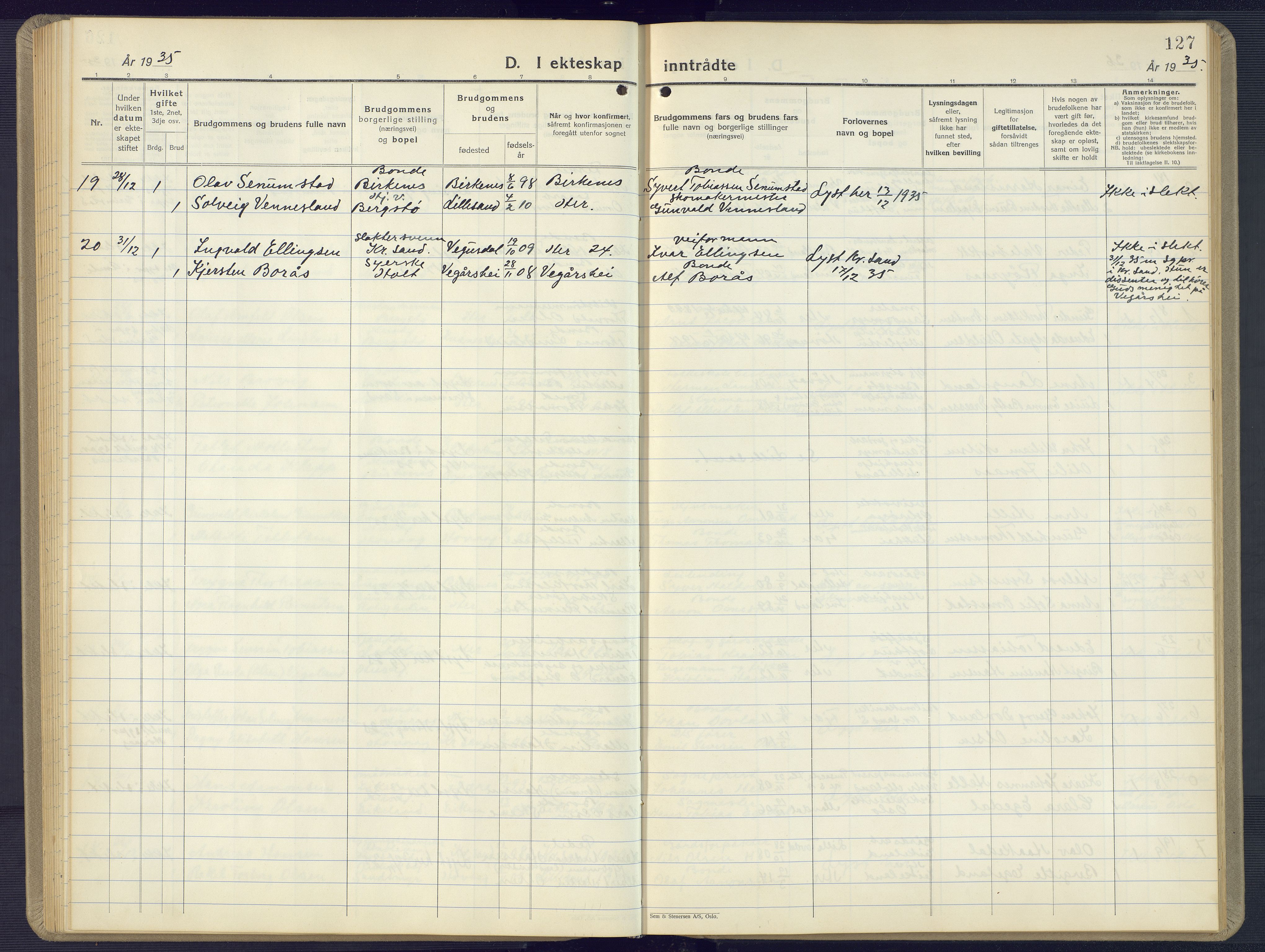 Vestre Moland sokneprestkontor, SAK/1111-0046/F/Fb/Fbb/L0008: Parish register (copy) no. B 8, 1930-1966, p. 127