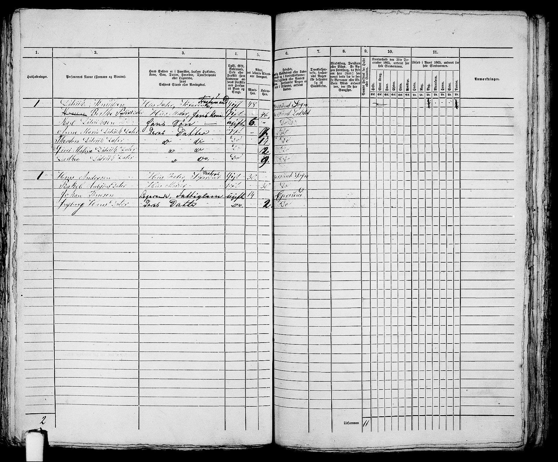 RA, 1865 census for Eigersund parish, Egersund town, 1865, p. 367