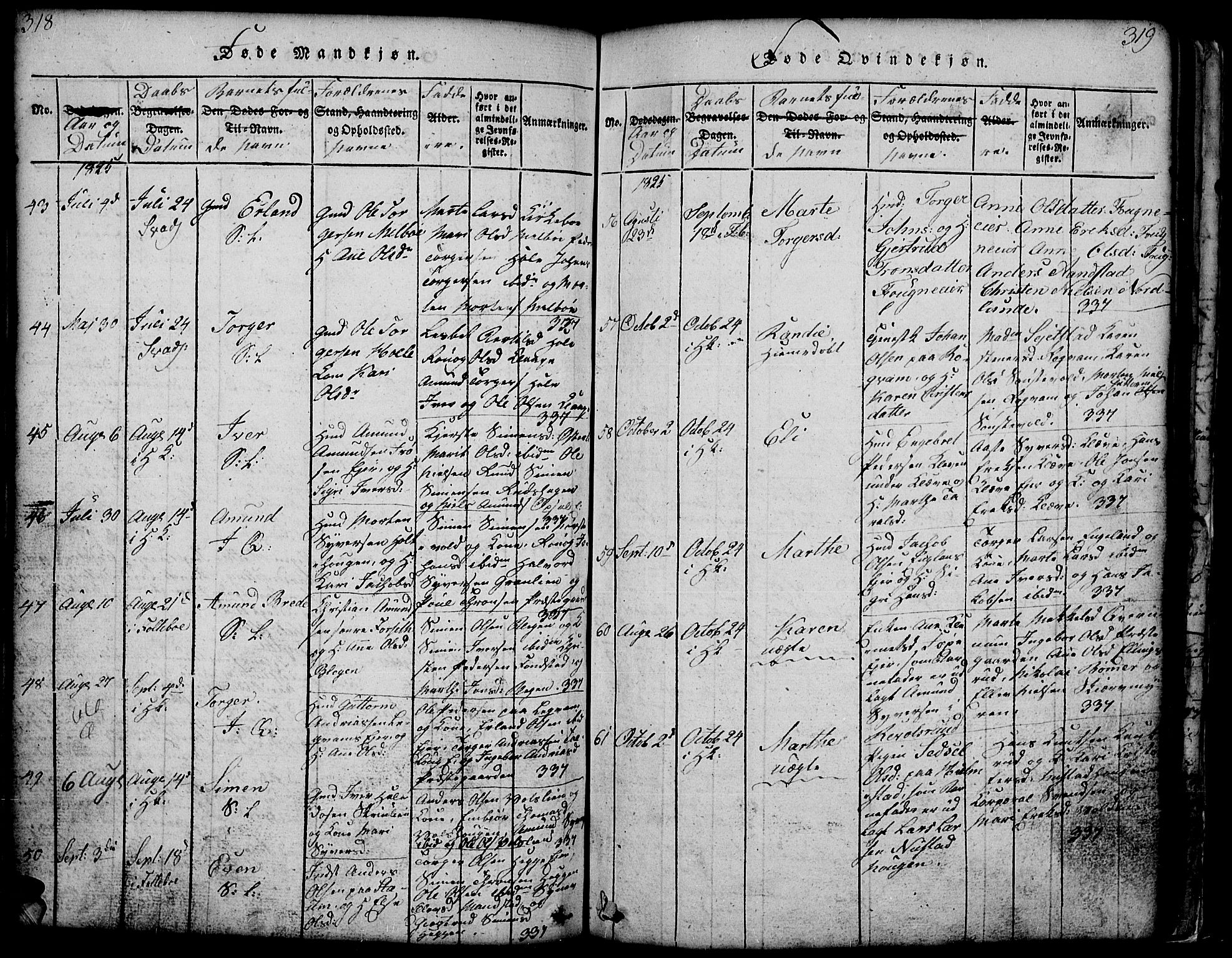 Gausdal prestekontor, AV/SAH-PREST-090/H/Ha/Hab/L0001: Parish register (copy) no. 1, 1817-1848, p. 318-319