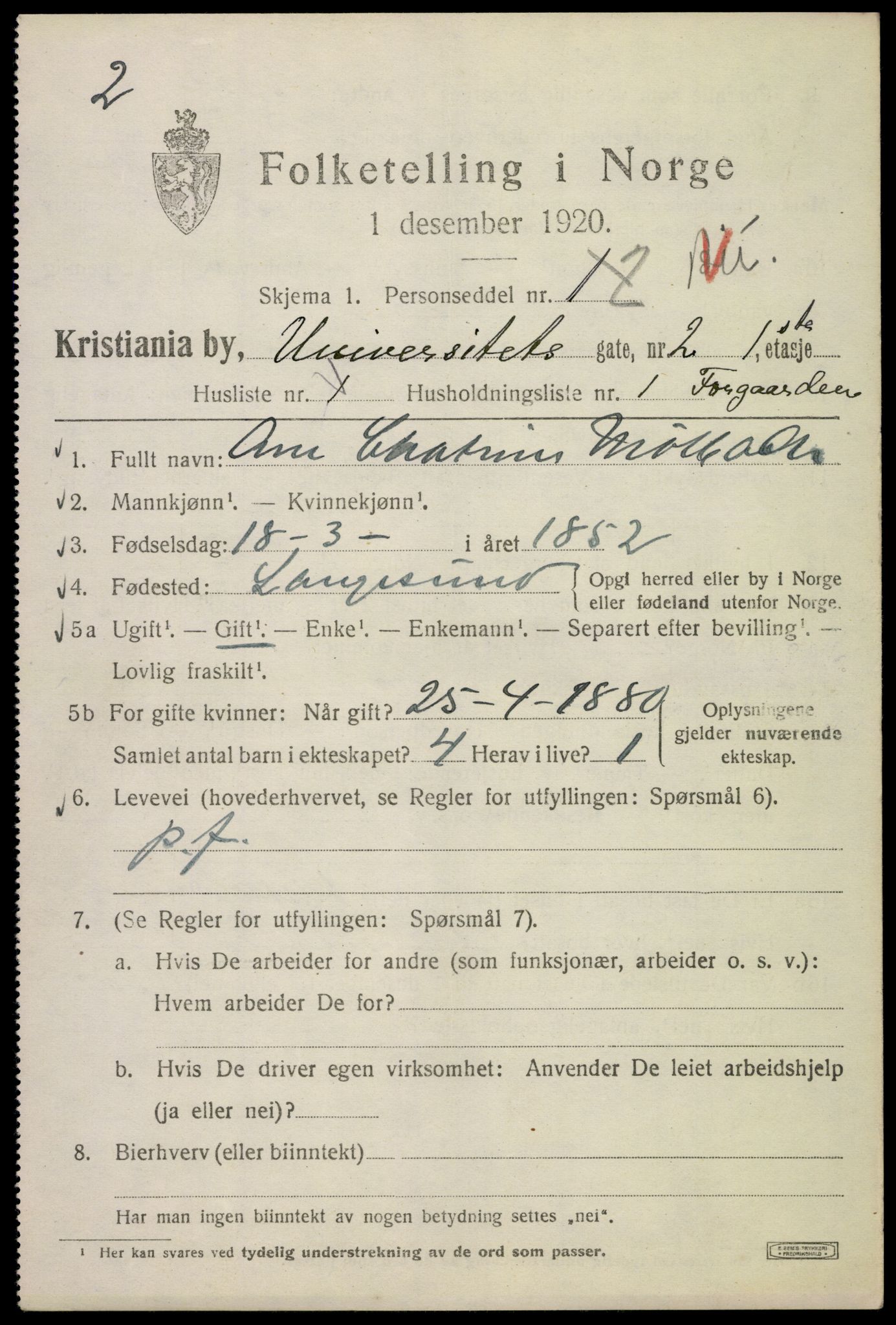 SAO, 1920 census for Kristiania, 1920, p. 618077