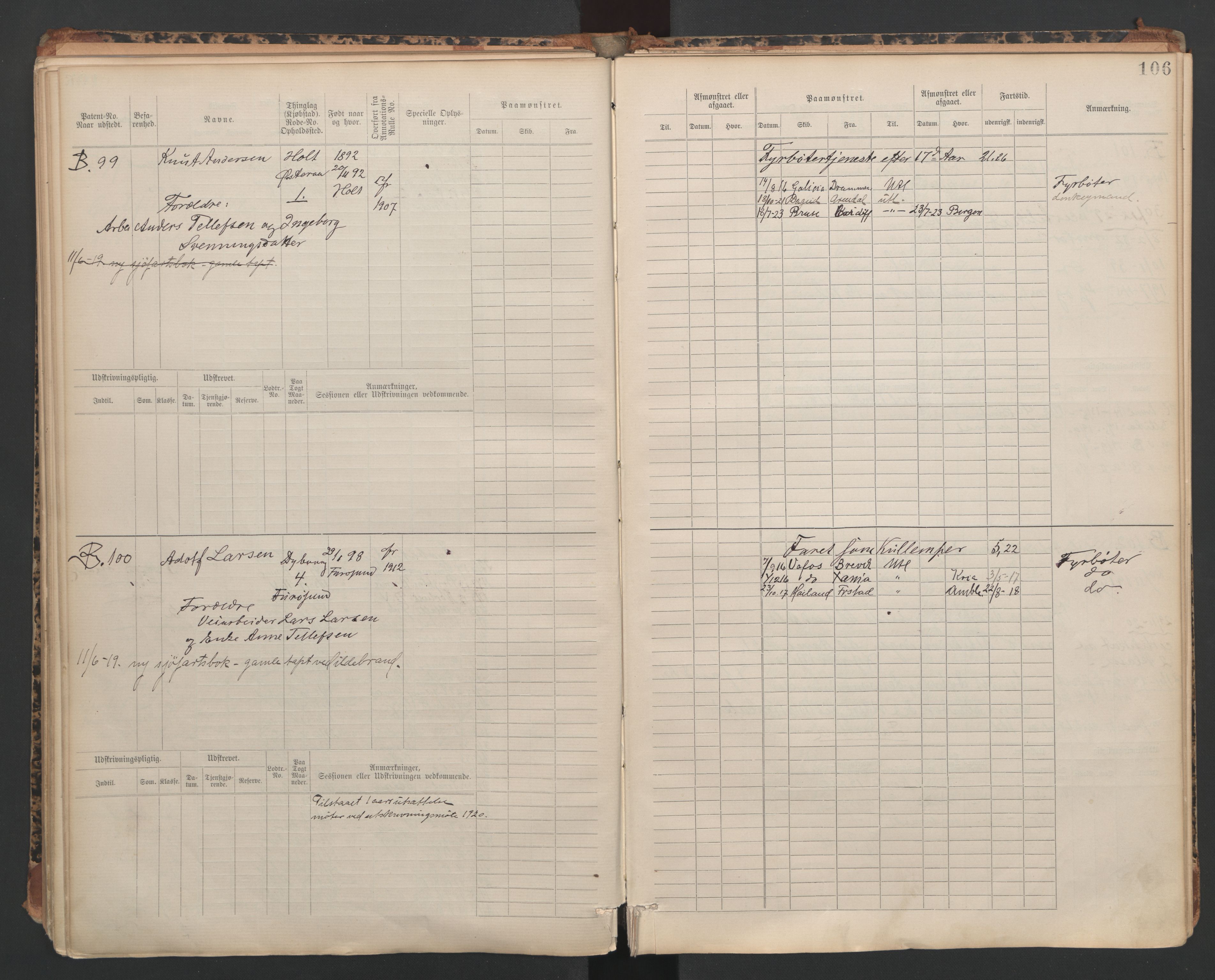 Tvedestrand mønstringskrets, SAK/2031-0011/F/Fb/L0023: Hovedrulle B nr 1-194, U-39, 1899-1936, p. 56