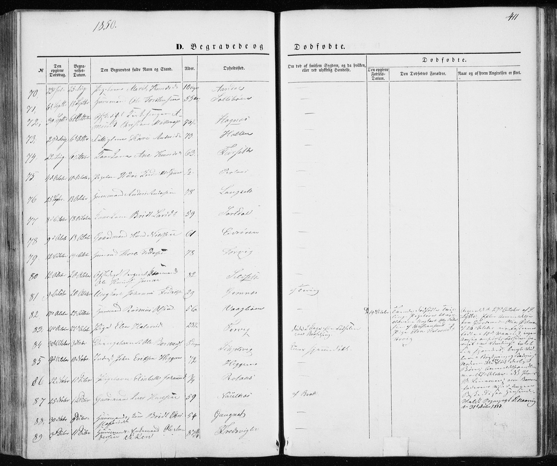 Ministerialprotokoller, klokkerbøker og fødselsregistre - Møre og Romsdal, AV/SAT-A-1454/586/L0984: Parish register (official) no. 586A10, 1844-1856, p. 411