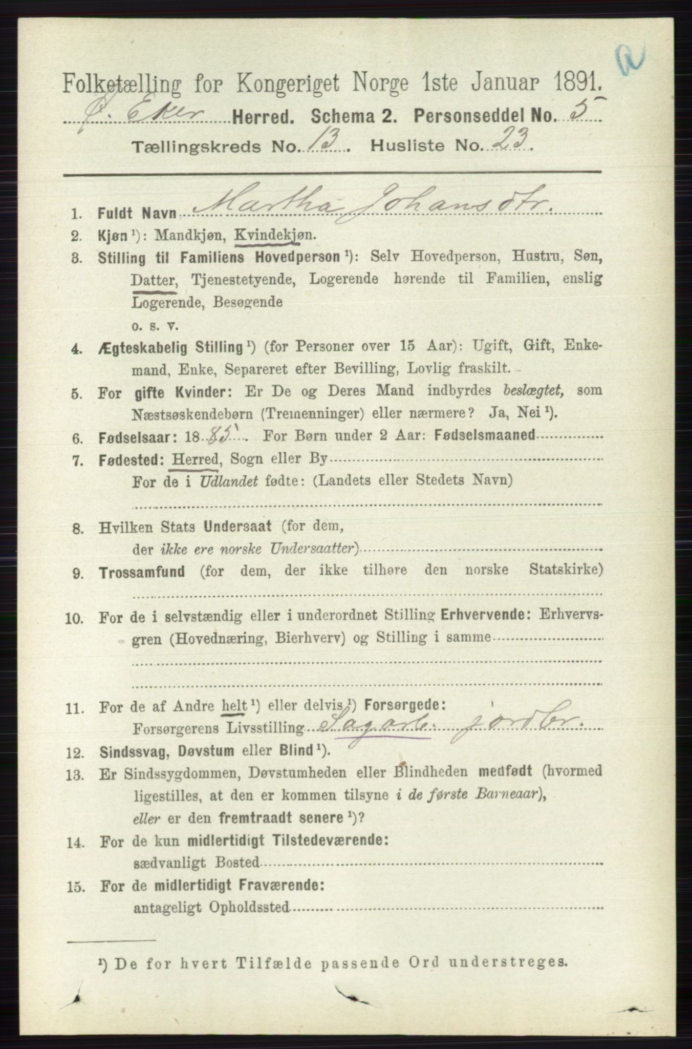 RA, 1891 census for 0624 Øvre Eiker, 1891, p. 6019