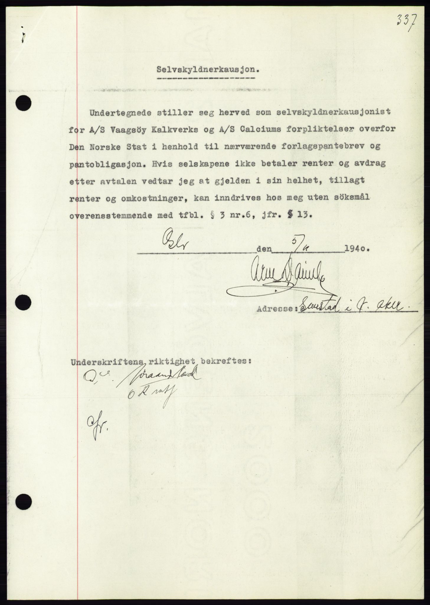 Søre Sunnmøre sorenskriveri, AV/SAT-A-4122/1/2/2C/L0070: Mortgage book no. 64, 1940-1941, Diary no: : 944/1940