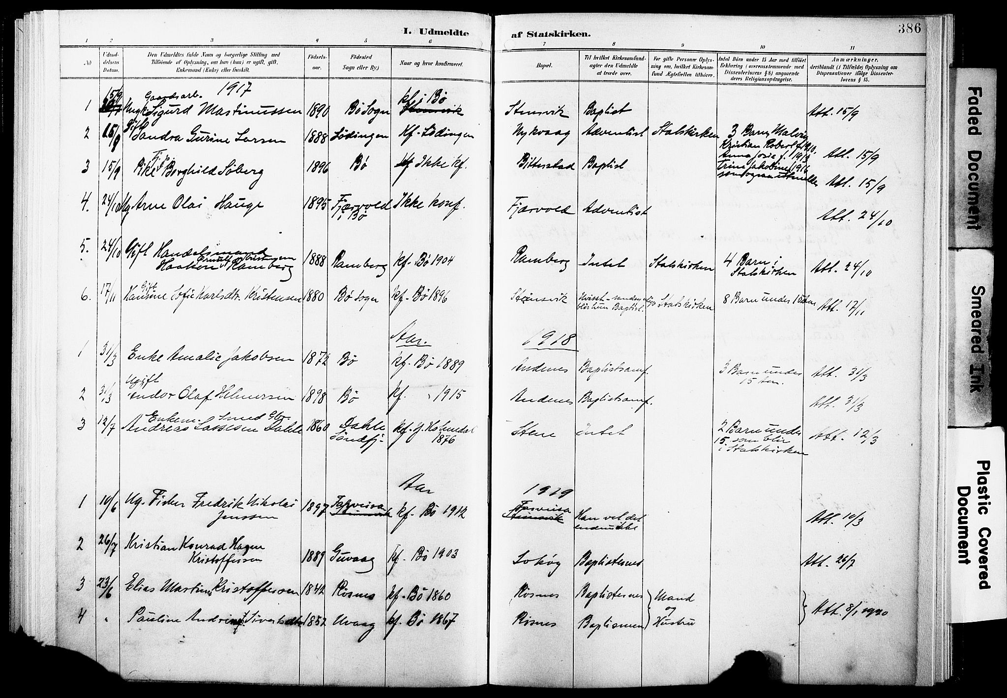 Ministerialprotokoller, klokkerbøker og fødselsregistre - Nordland, AV/SAT-A-1459/891/L1305: Parish register (official) no. 891A10, 1895-1921, p. 386