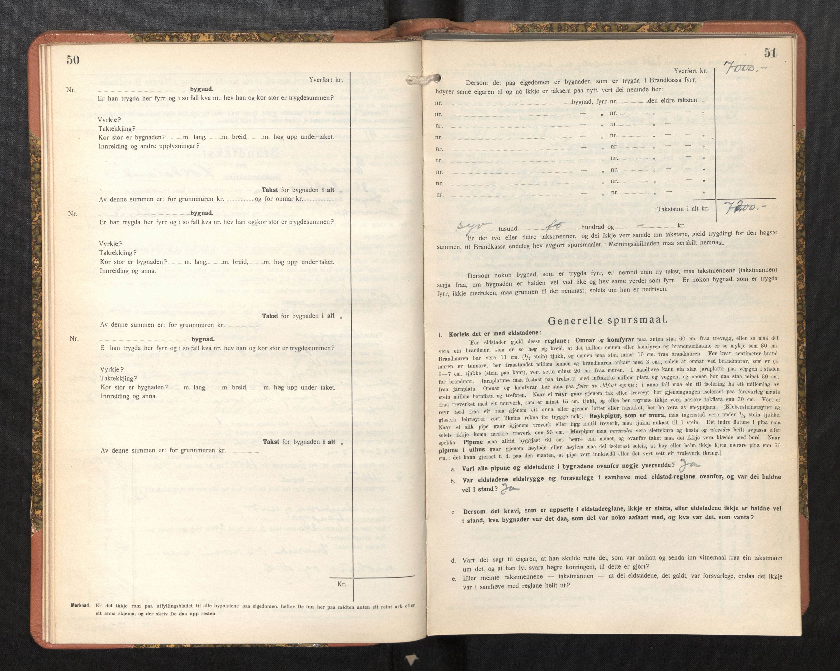 Lensmannen i Evanger, AV/SAB-A-31701/0012/L0006: Branntakstprotokoll, skjematakst, 1936-1955, p. 50-51