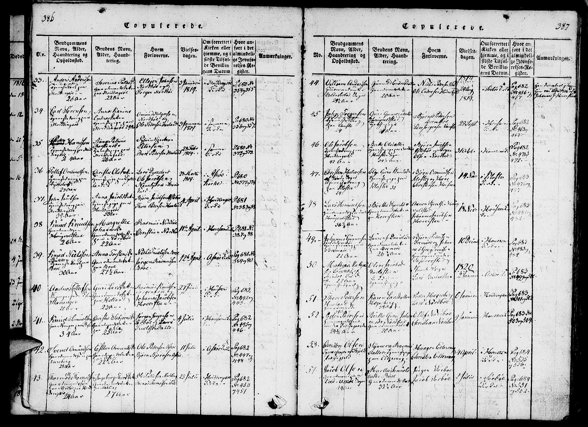 Rennesøy sokneprestkontor, AV/SAST-A -101827/H/Ha/Haa/L0004: Parish register (official) no. A 4, 1816-1837, p. 386-387