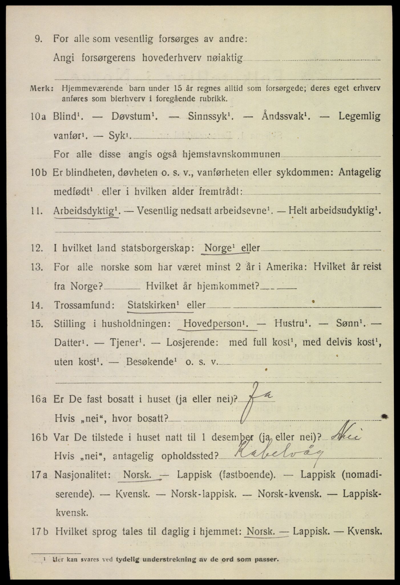 SAT, 1920 census for Vågan, 1920, p. 2946