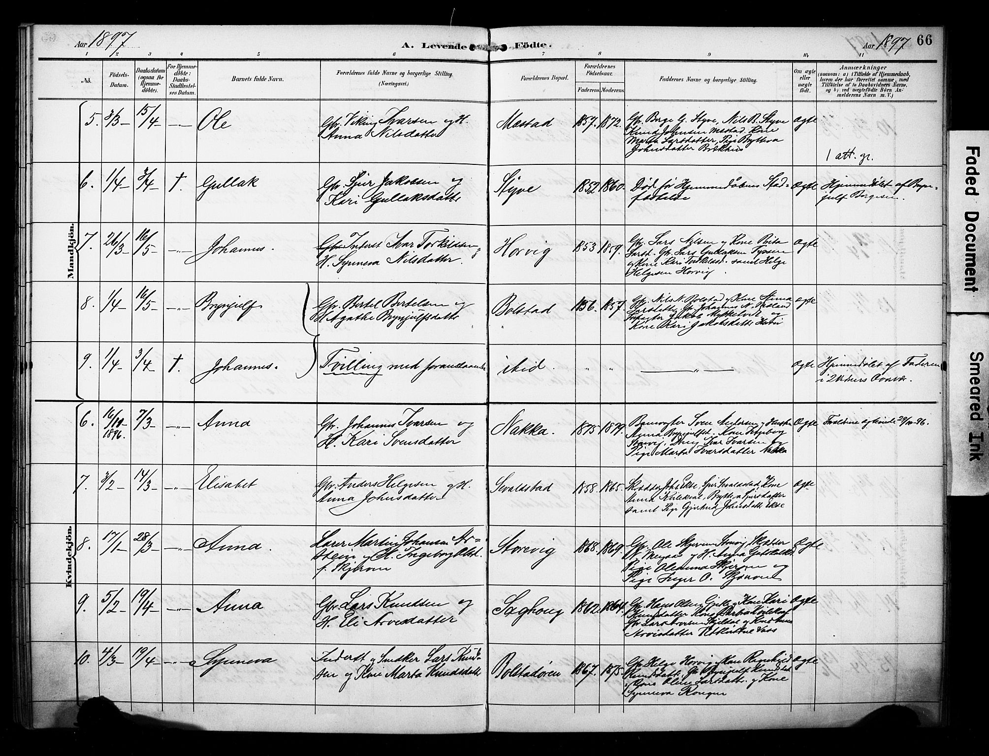 Evanger sokneprestembete, AV/SAB-A-99924: Parish register (official) no. A 2, 1892-1899, p. 66