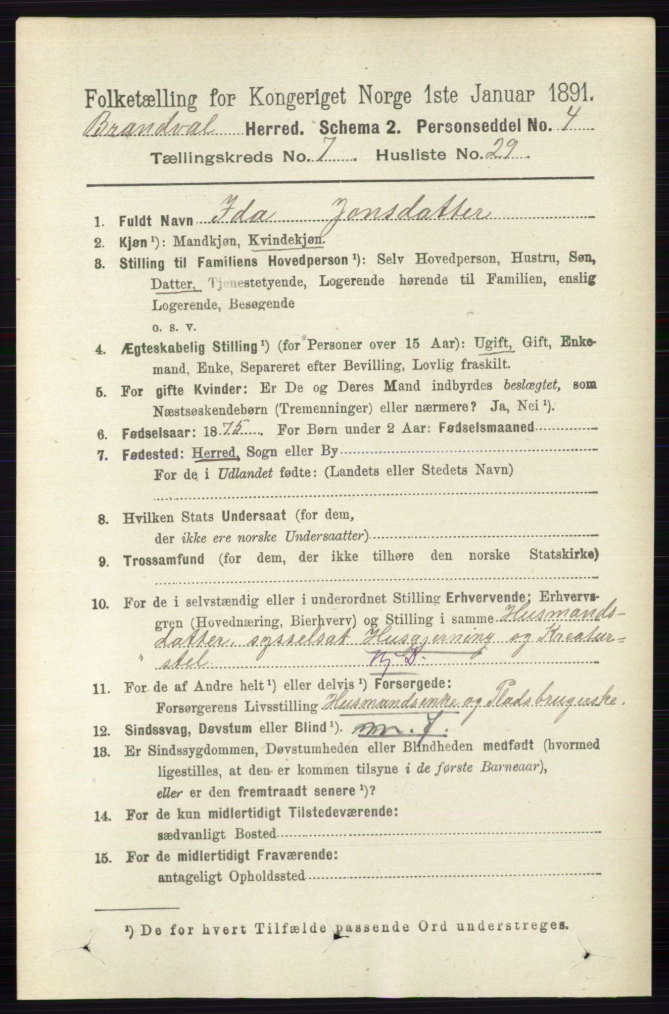 RA, 1891 census for 0422 Brandval, 1891, p. 3524