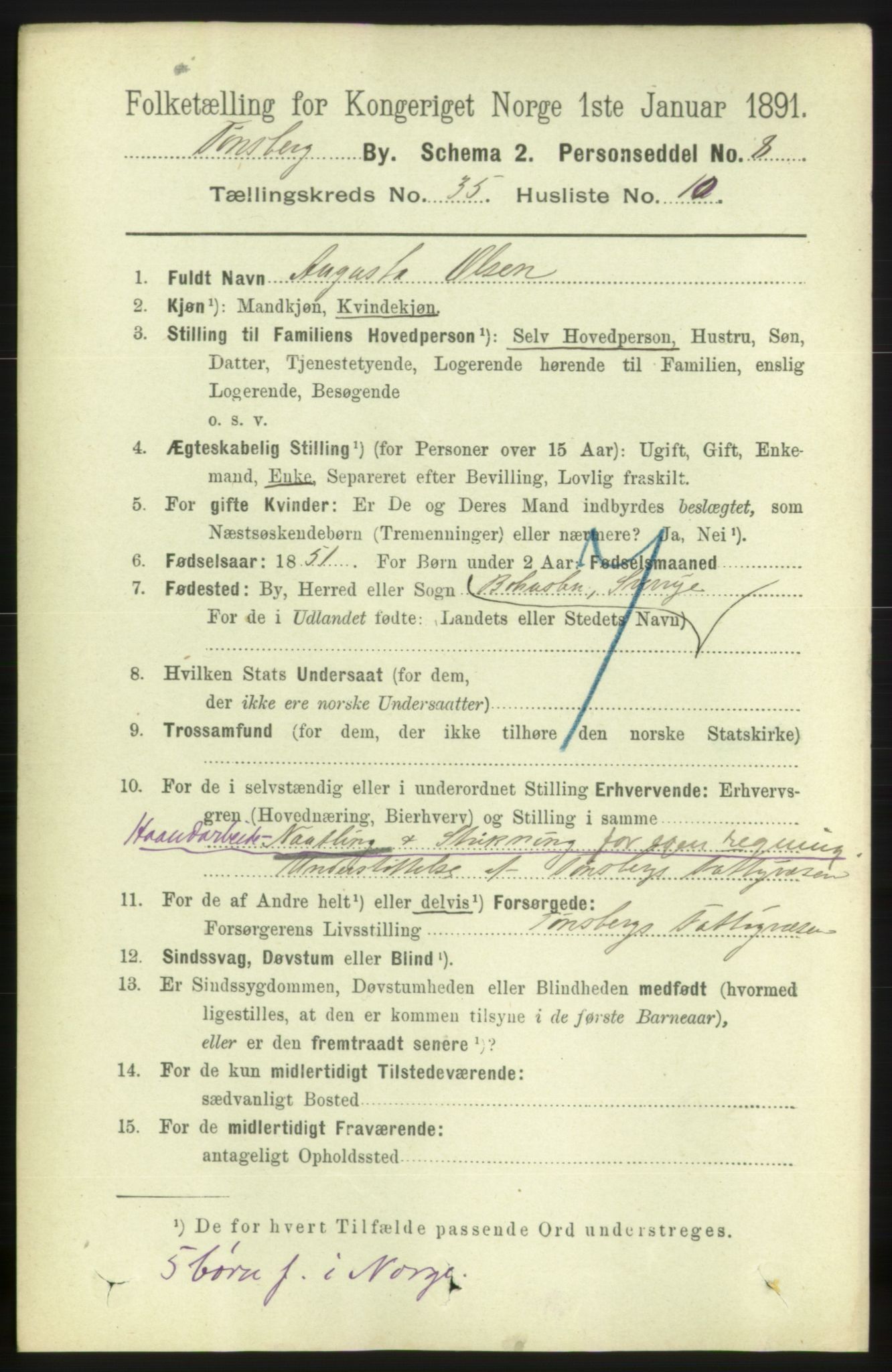 RA, 1891 census for 0705 Tønsberg, 1891, p. 7865