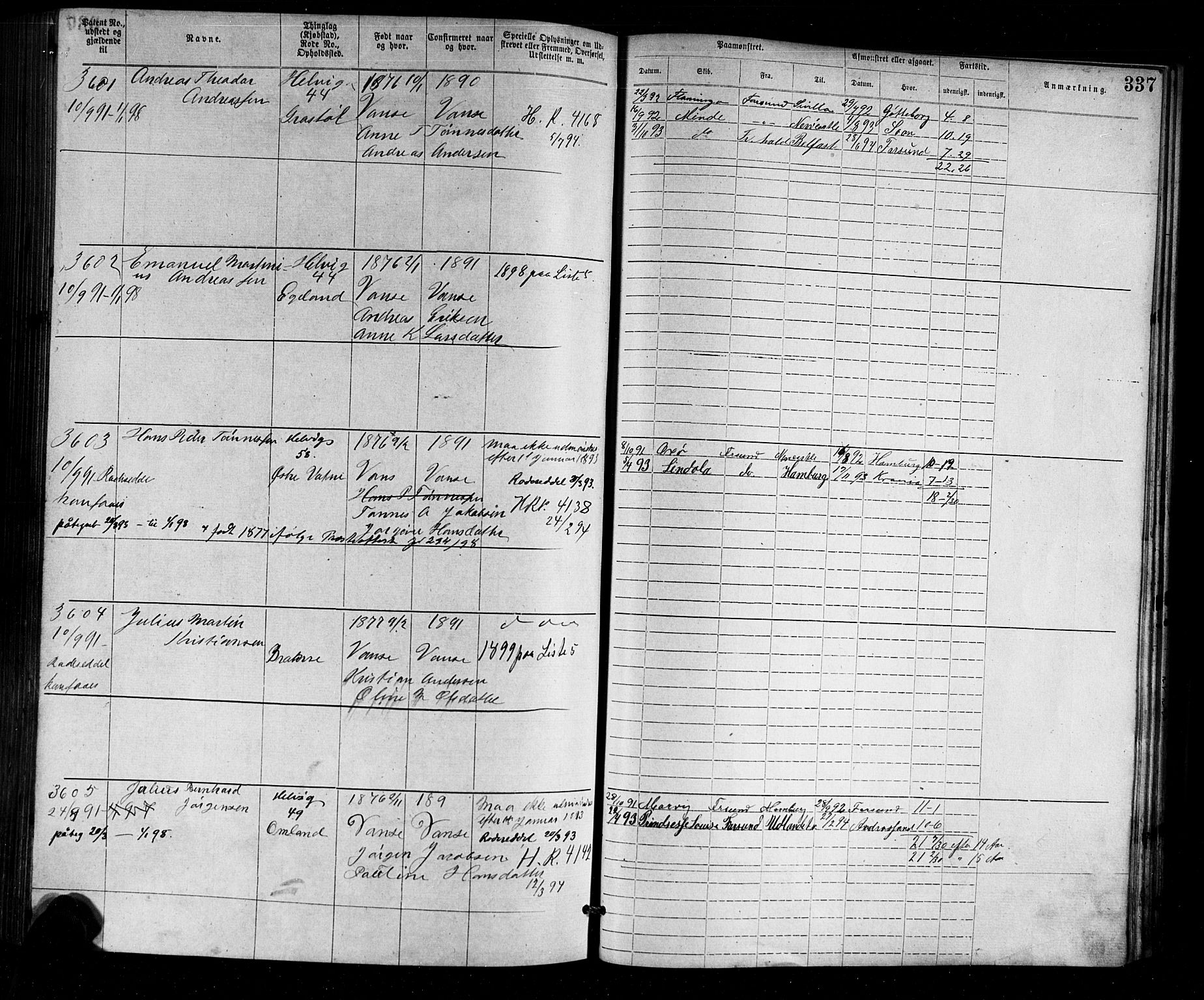 Farsund mønstringskrets, SAK/2031-0017/F/Fa/L0002: Annotasjonsrulle nr 1921-3815 med register, M-2, 1877-1894, p. 372