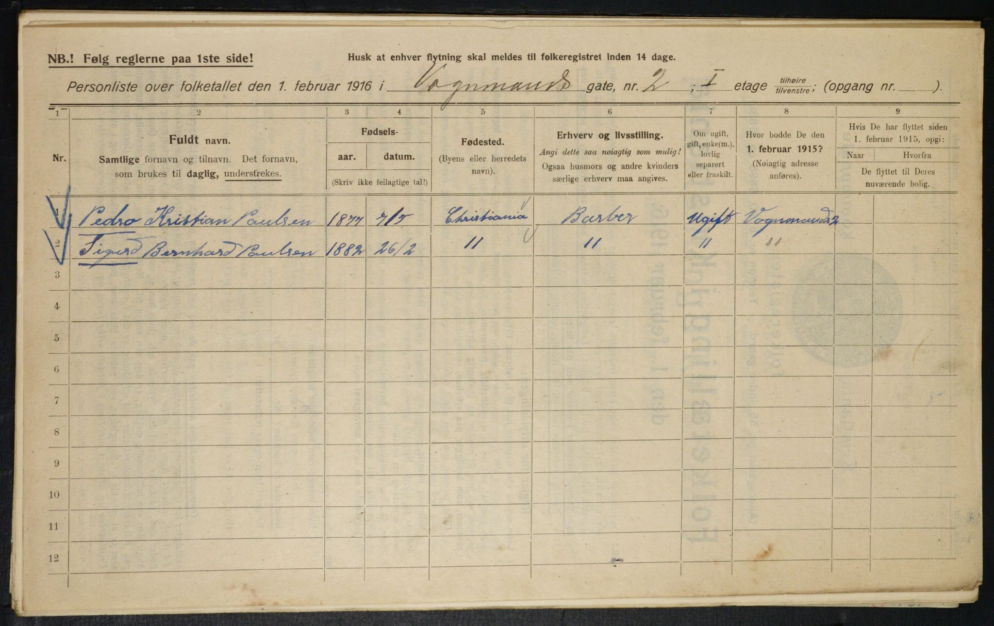 OBA, Municipal Census 1916 for Kristiania, 1916, p. 127811