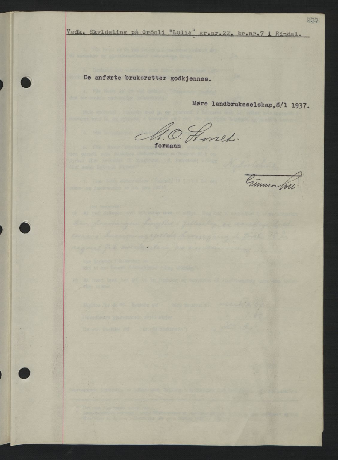 Nordmøre sorenskriveri, AV/SAT-A-4132/1/2/2Ca: Mortgage book no. A81, 1937-1937, Diary no: : 720/1937