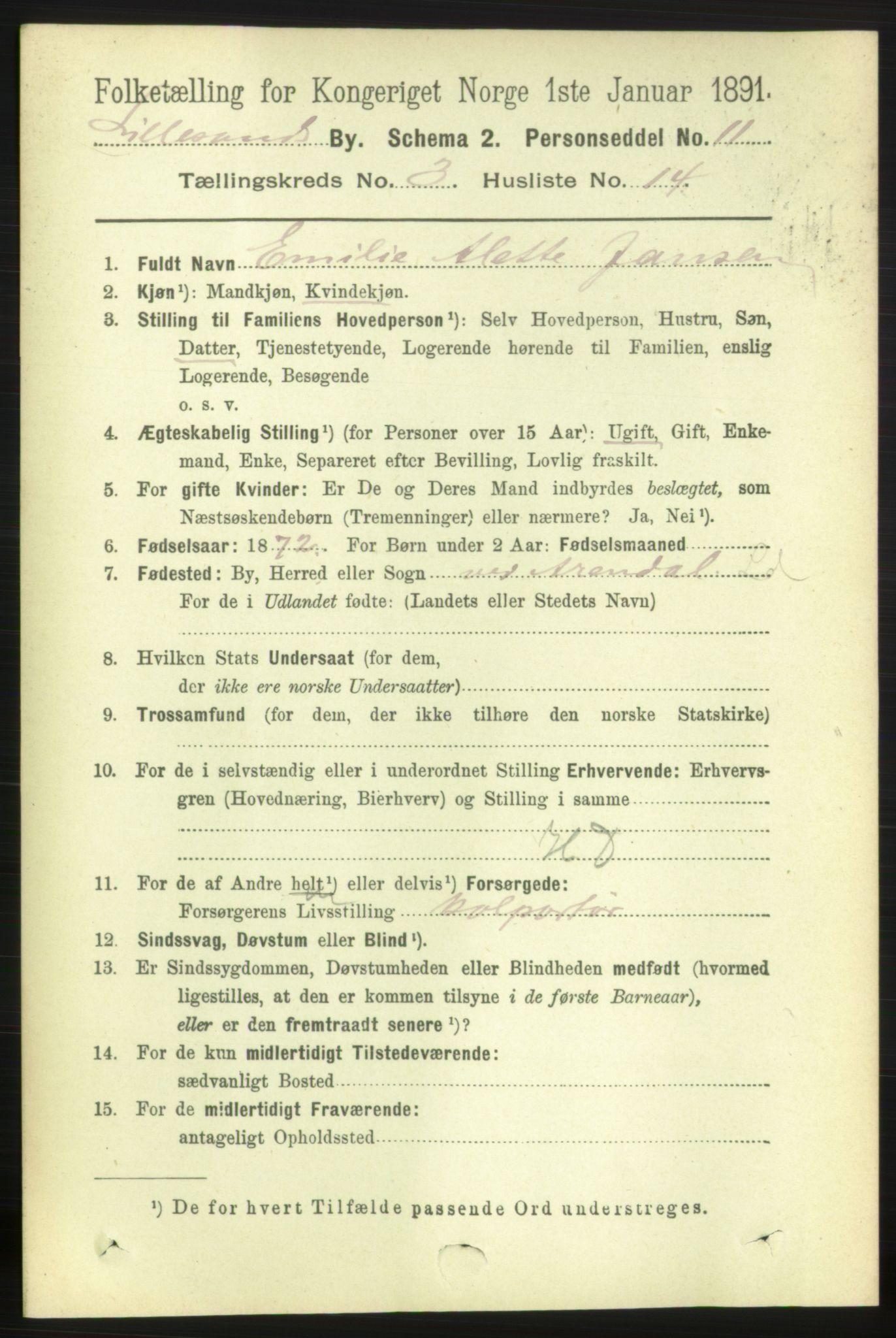 RA, 1891 census for 0905 Lillesand, 1891, p. 779