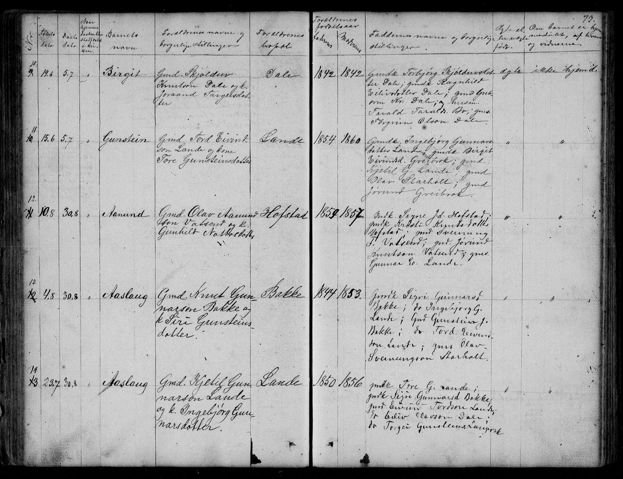 Bygland sokneprestkontor, AV/SAK-1111-0006/F/Fb/Fbd/L0001: Parish register (copy) no. B 1, 1848-1895, p. 73