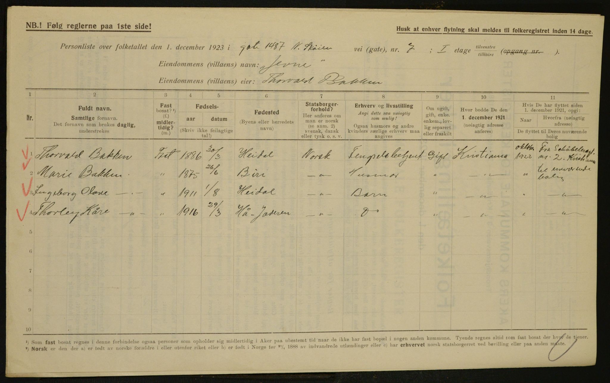 , Municipal Census 1923 for Aker, 1923, p. 30908