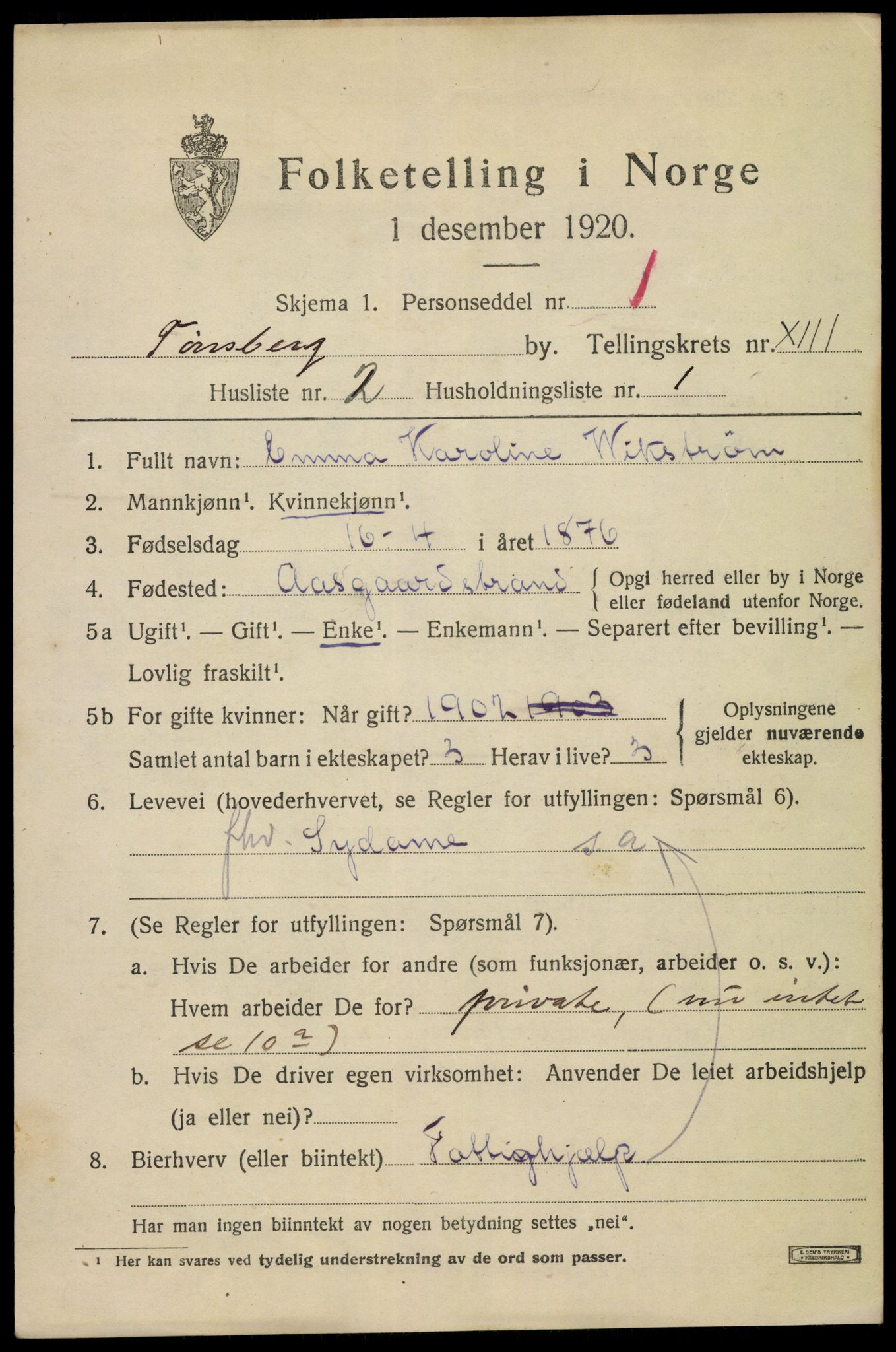 SAKO, 1920 census for Tønsberg, 1920, p. 21253