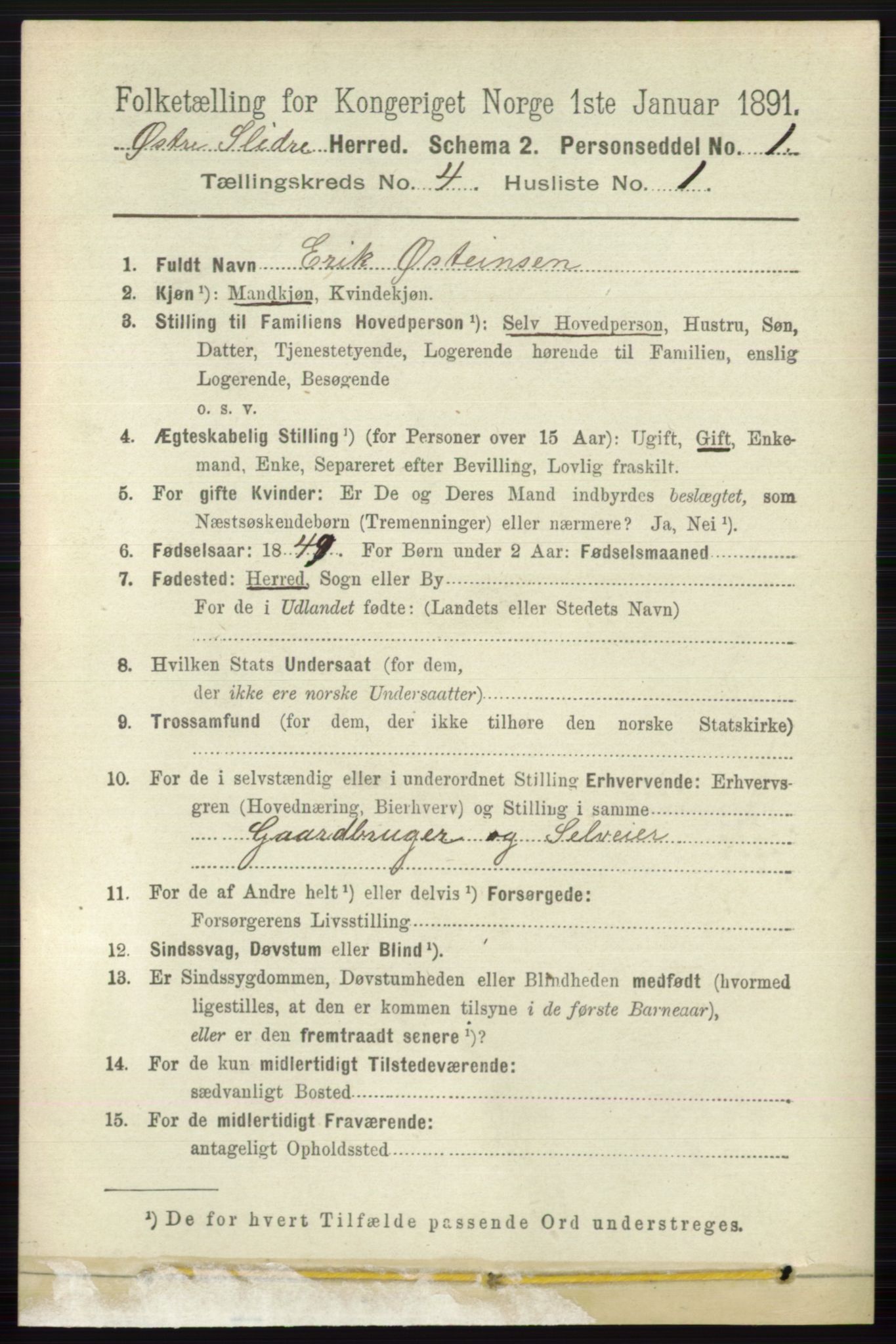 RA, 1891 census for 0544 Øystre Slidre, 1891, p. 1203