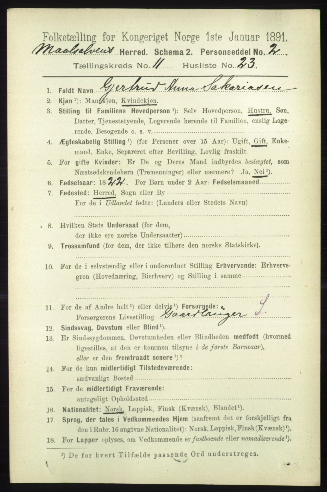 RA, 1891 census for 1924 Målselv, 1891, p. 3423