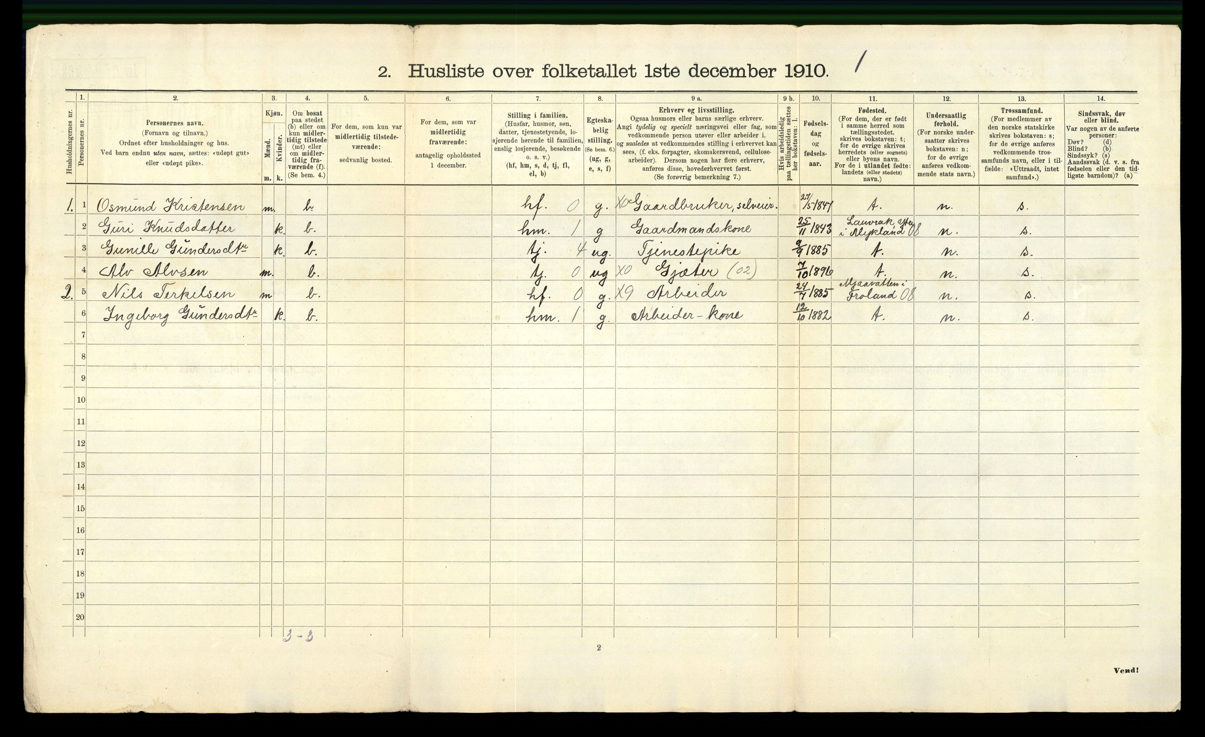 RA, 1910 census for Herefoss, 1910, p. 18