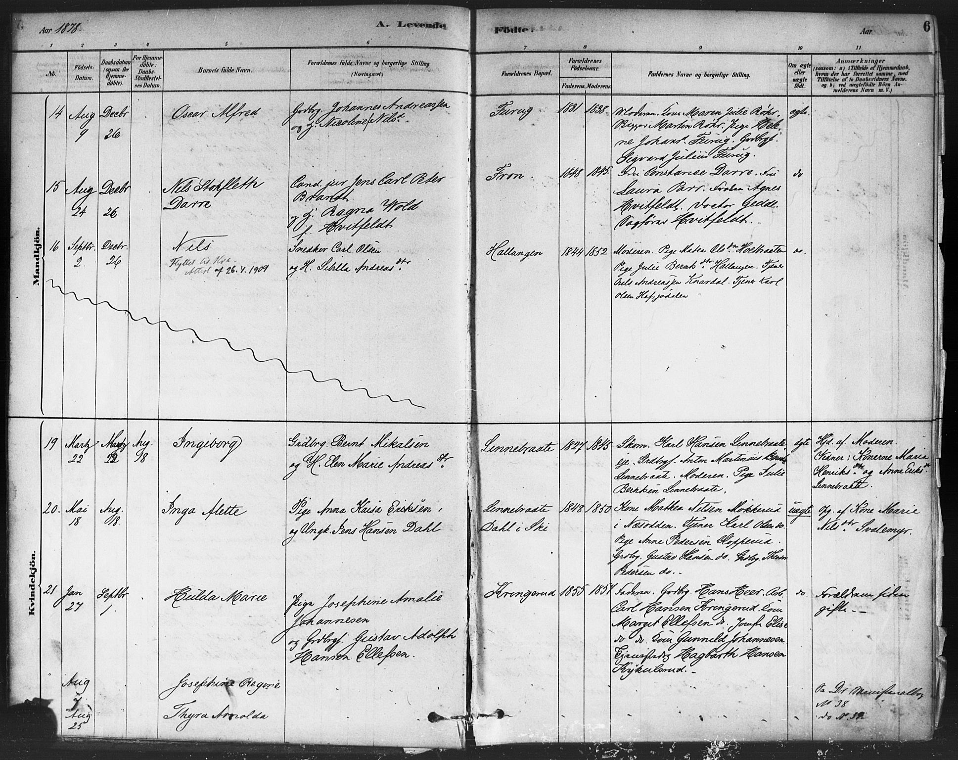 Drøbak prestekontor Kirkebøker, AV/SAO-A-10142a/F/Fc/L0002: Parish register (official) no. III 2, 1878-1891, p. 6