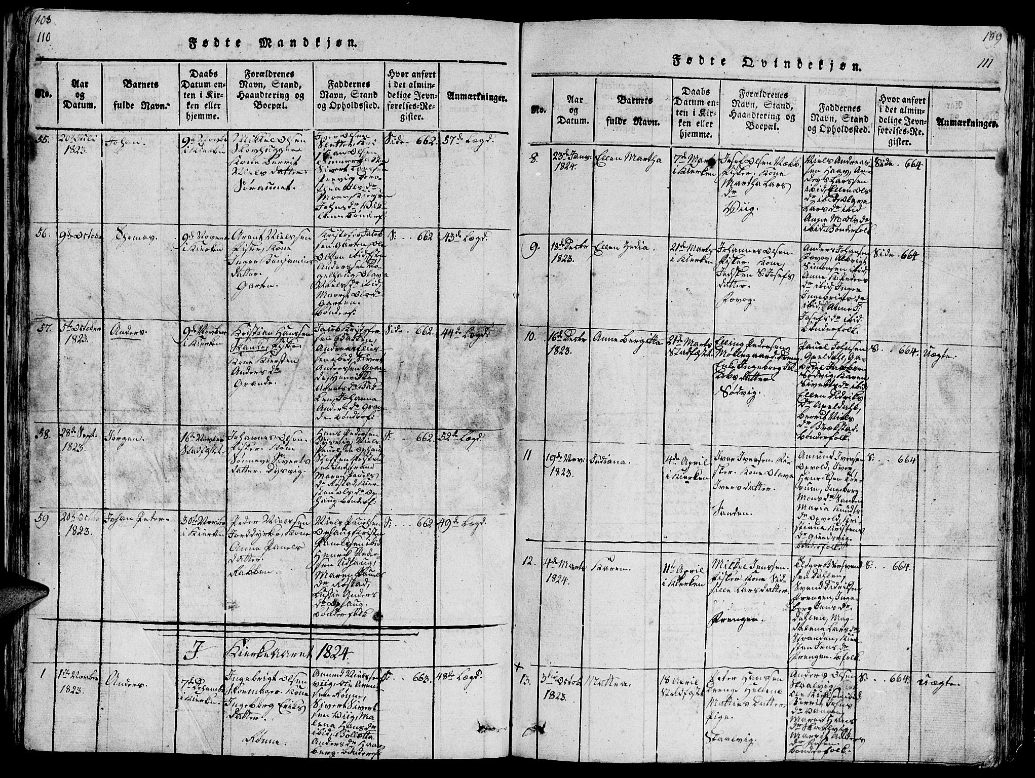 Ministerialprotokoller, klokkerbøker og fødselsregistre - Sør-Trøndelag, SAT/A-1456/659/L0744: Parish register (copy) no. 659C01, 1818-1825, p. 110-111