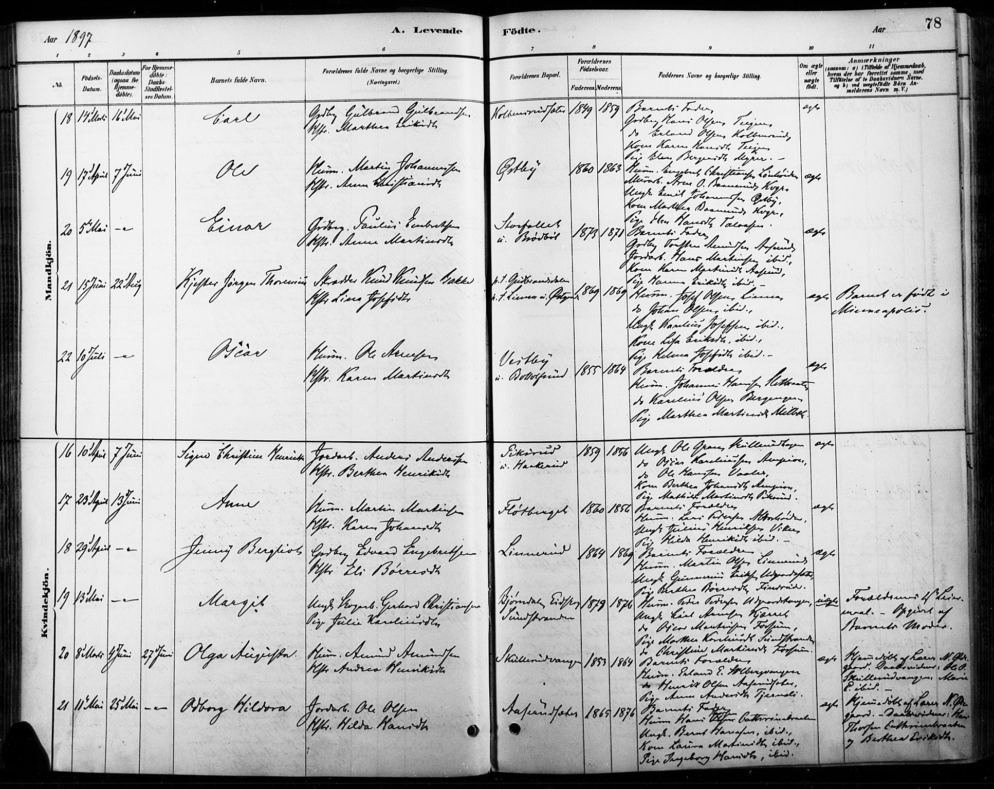 Vinger prestekontor, AV/SAH-PREST-024/H/Ha/Haa/L0015: Parish register (official) no. 15, 1881-1900, p. 78