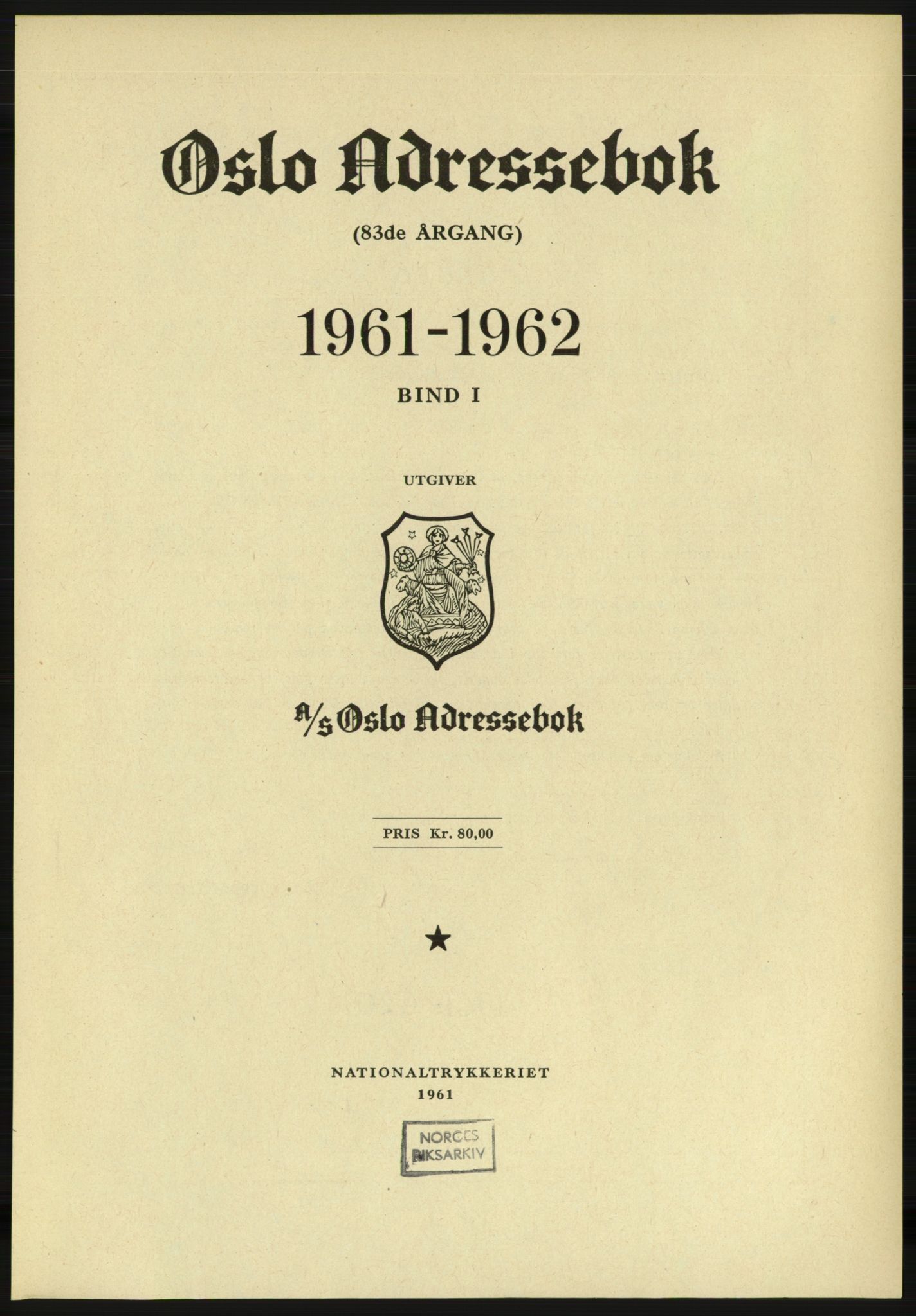 Kristiania/Oslo adressebok, PUBL/-, 1961-1962