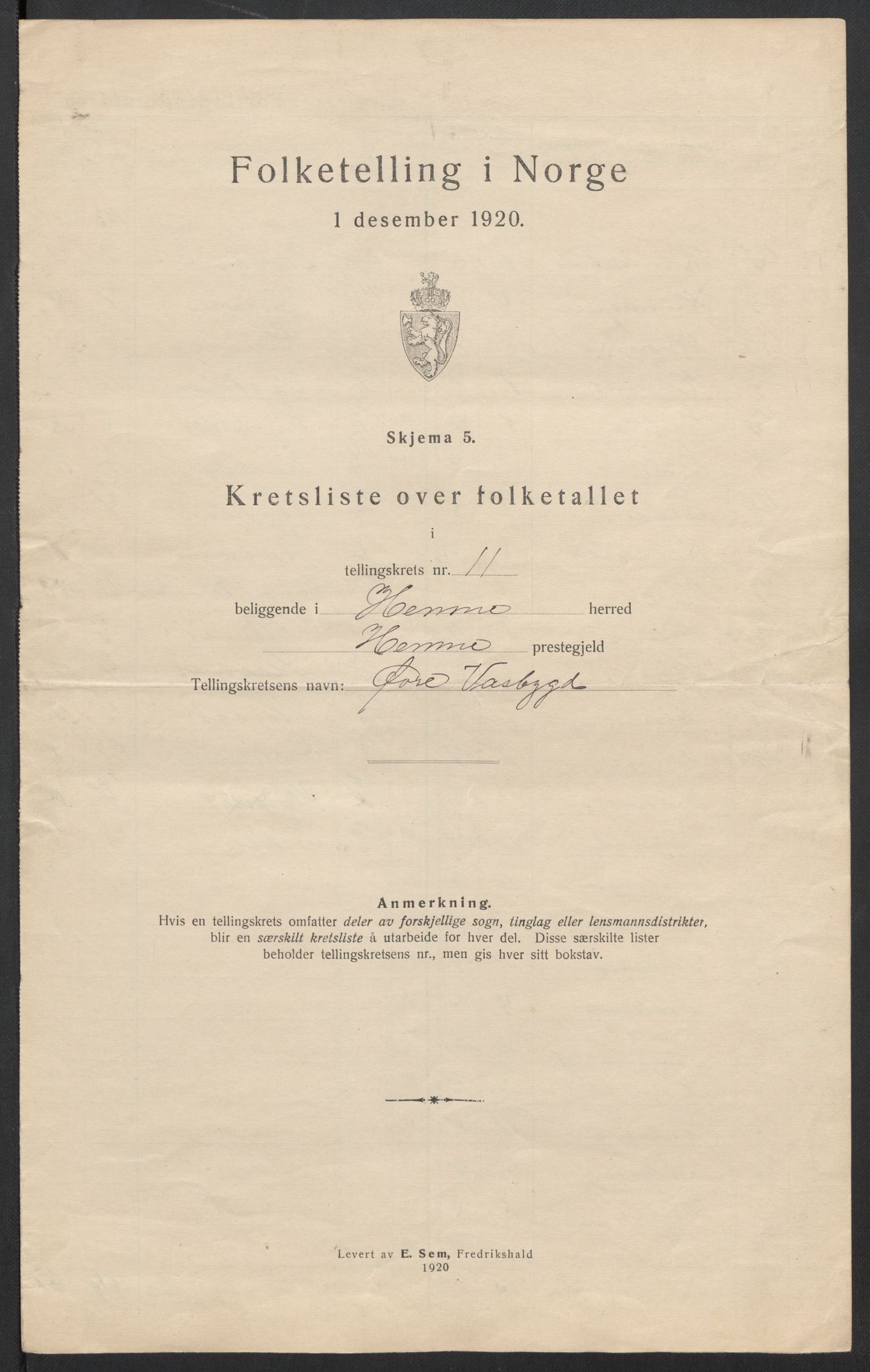 SAT, 1920 census for Hemne, 1920, p. 36