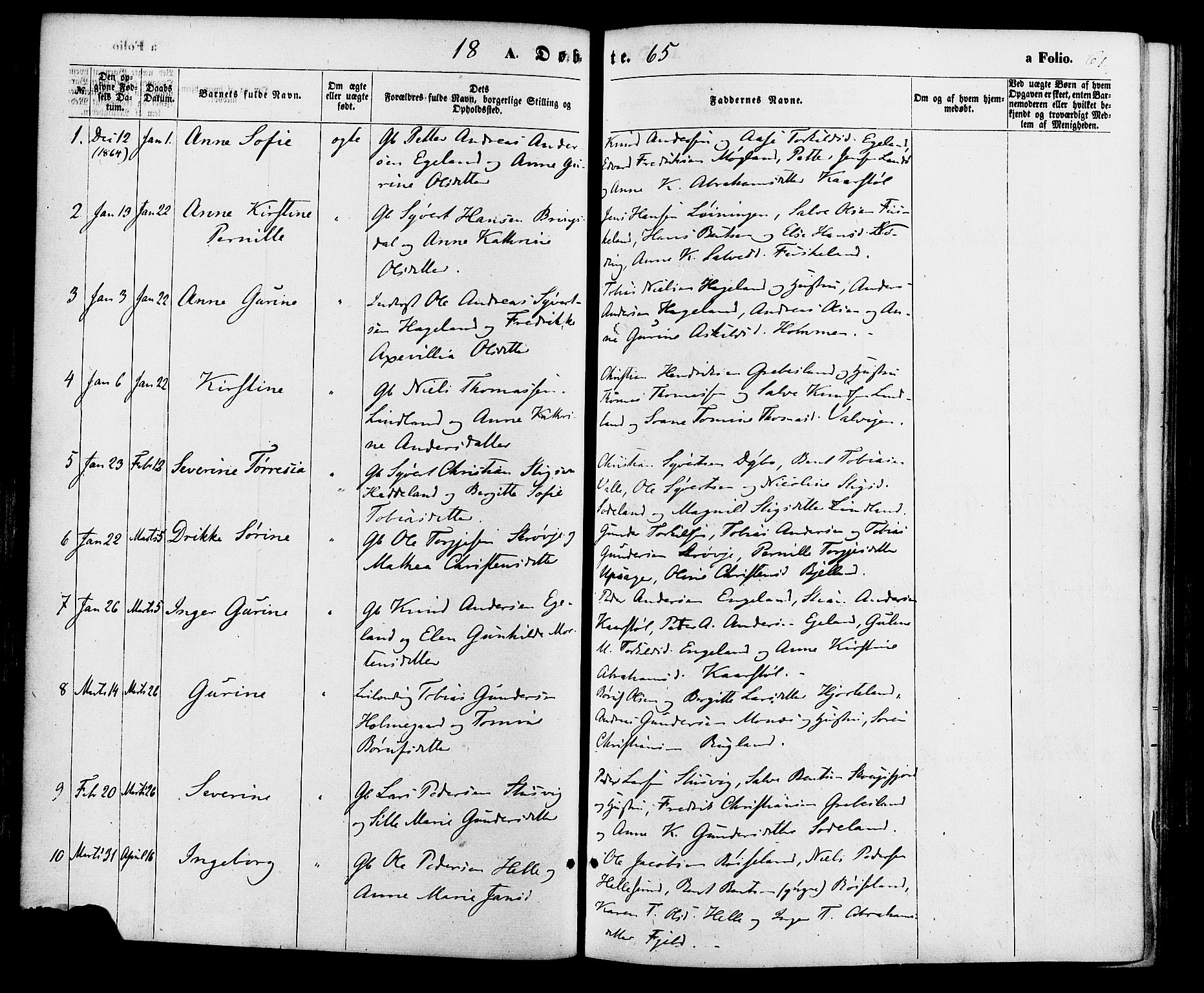 Holum sokneprestkontor, SAK/1111-0022/F/Fa/Faa/L0006: Parish register (official) no. A 6, 1865-1883, p. 61