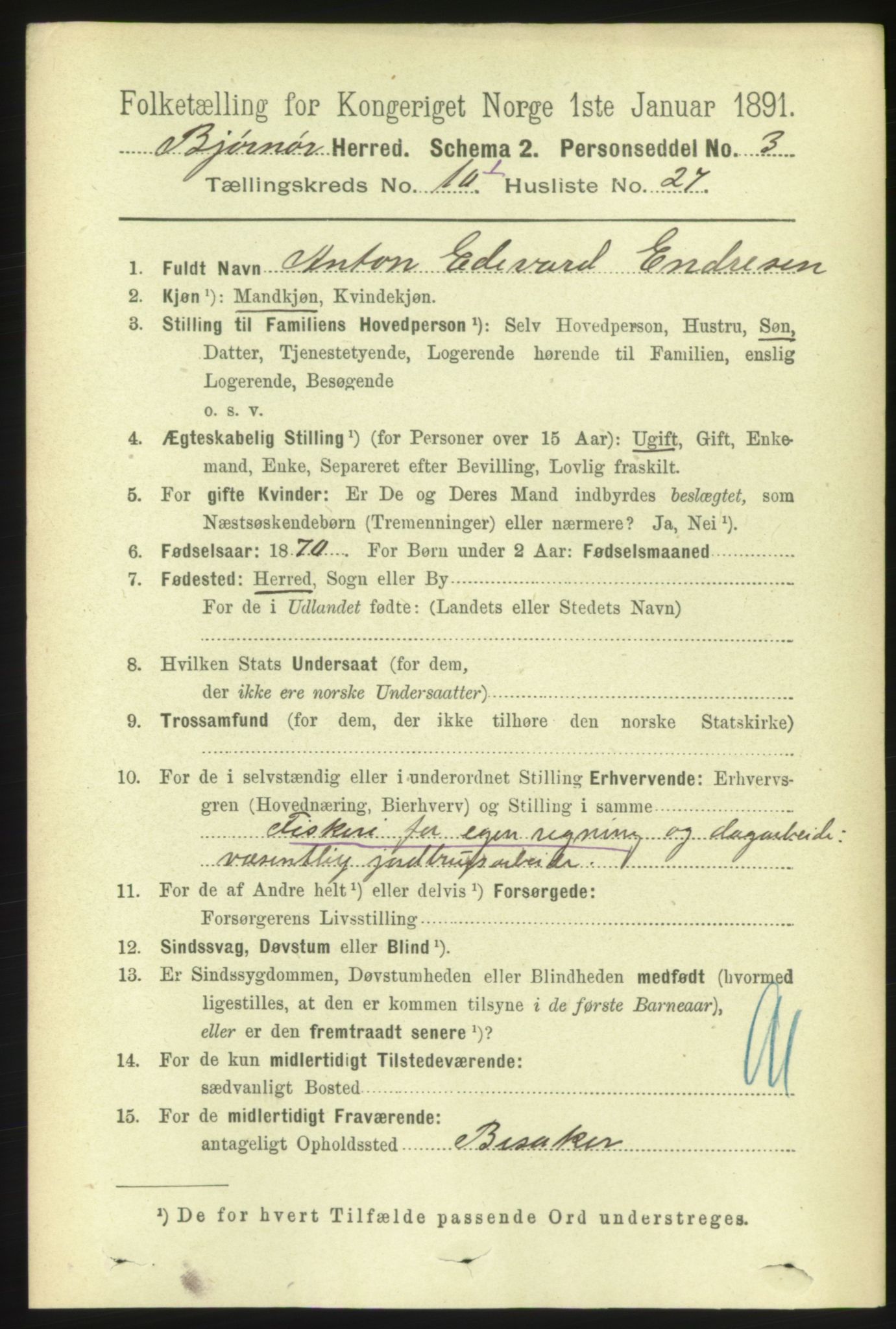 RA, 1891 census for 1632 Bjørnør, 1891, p. 4323