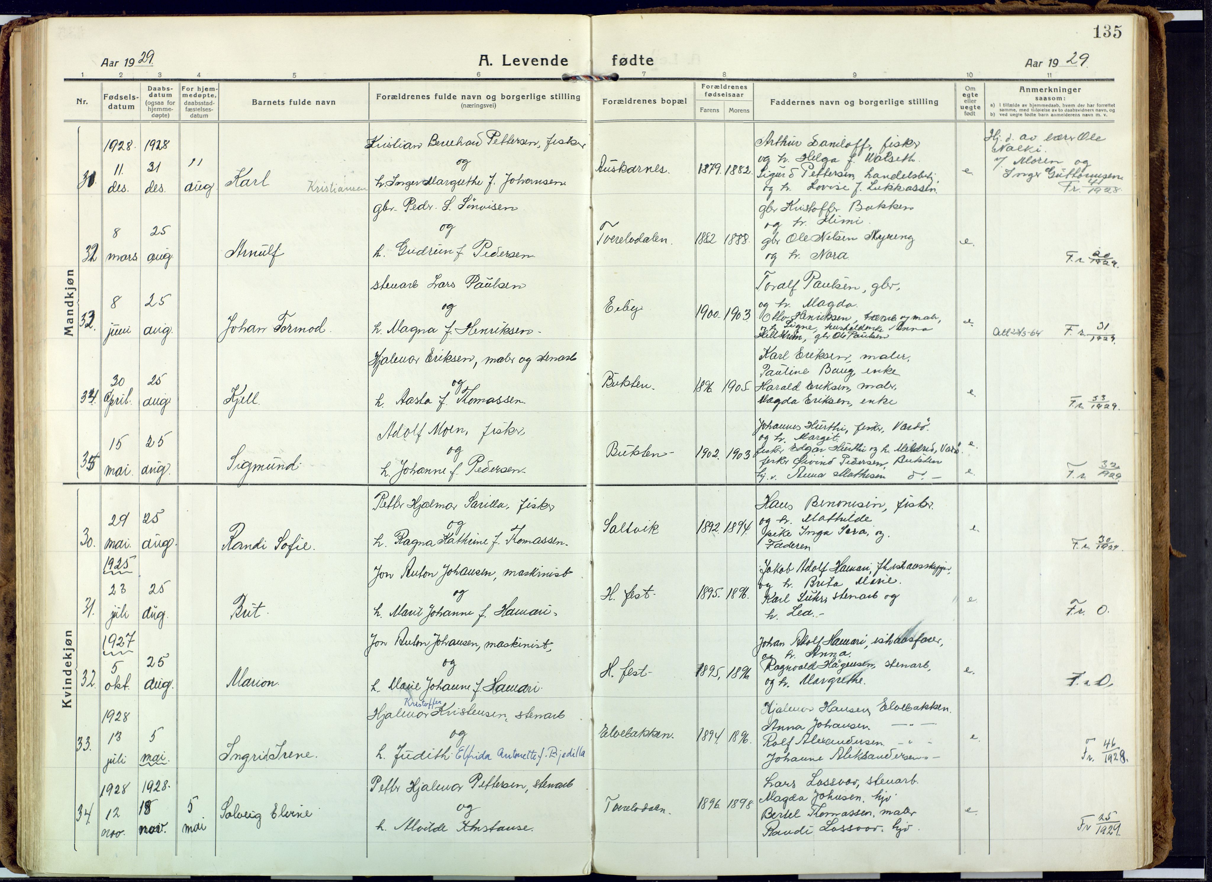 Alta sokneprestkontor, AV/SATØ-S-1338/H/Ha: Parish register (official) no. 6, 1918-1931, p. 135