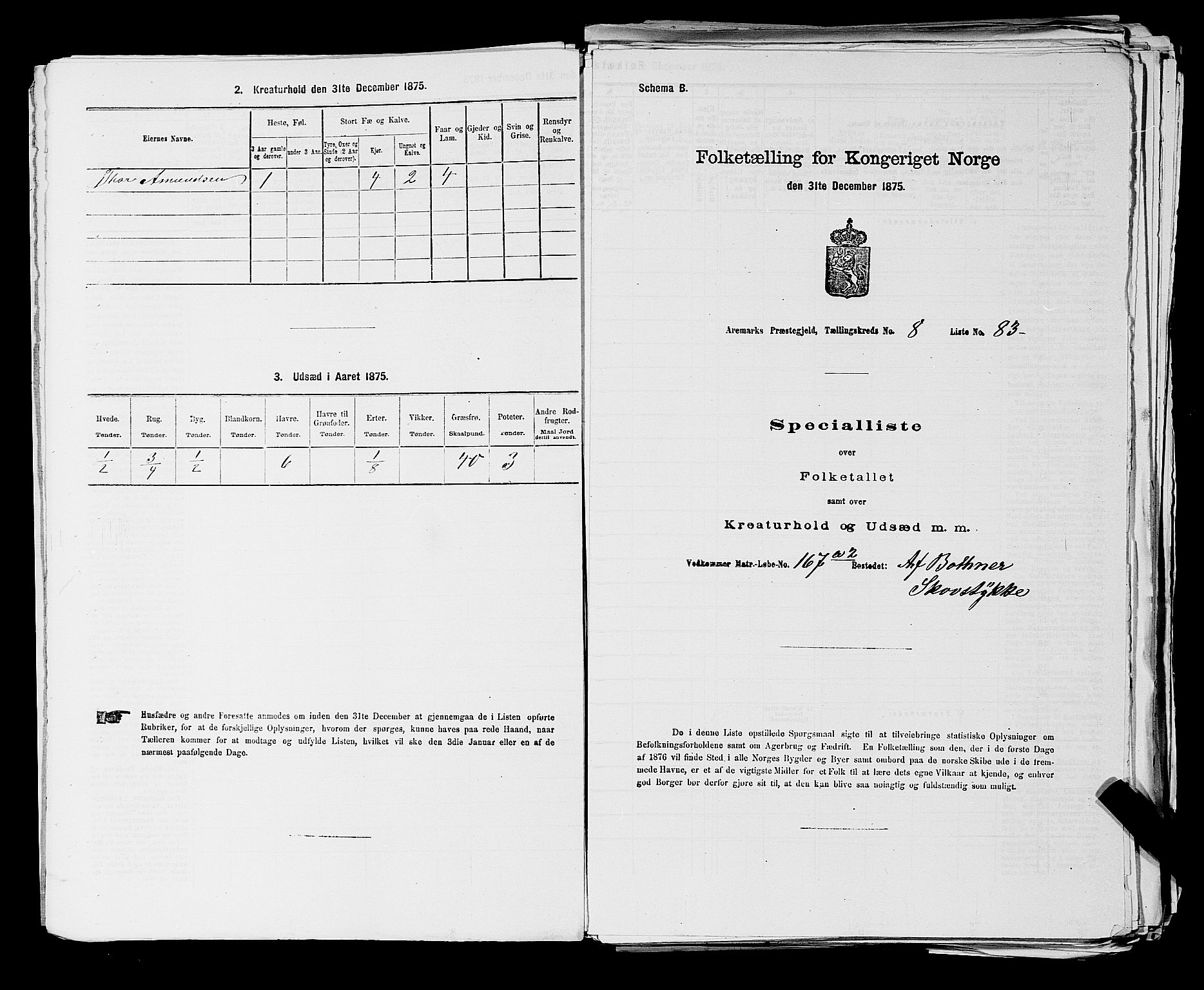 RA, 1875 census for 0118P Aremark, 1875, p. 1166