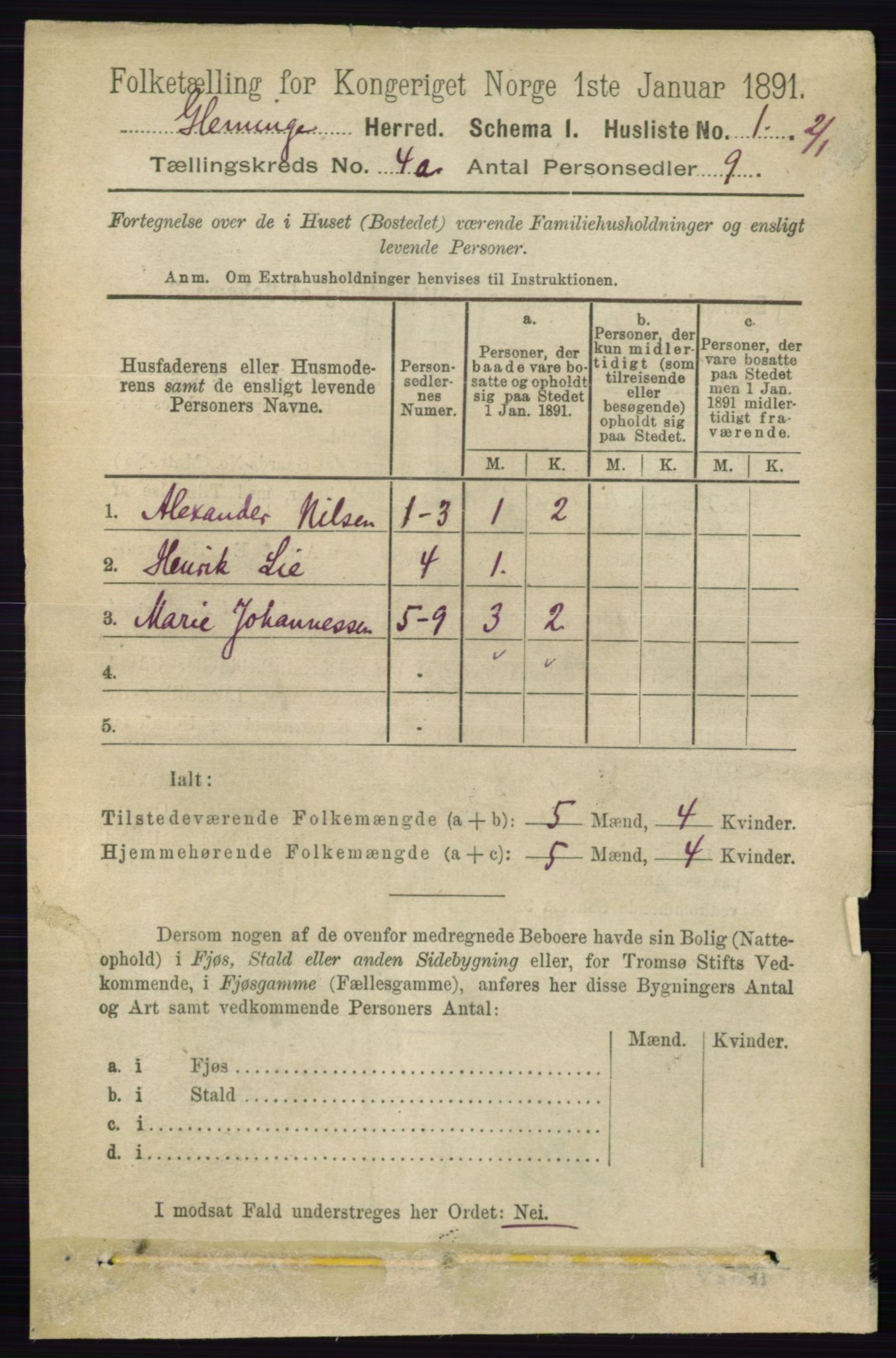 RA, 1891 census for 0132 Glemmen, 1891, p. 3340