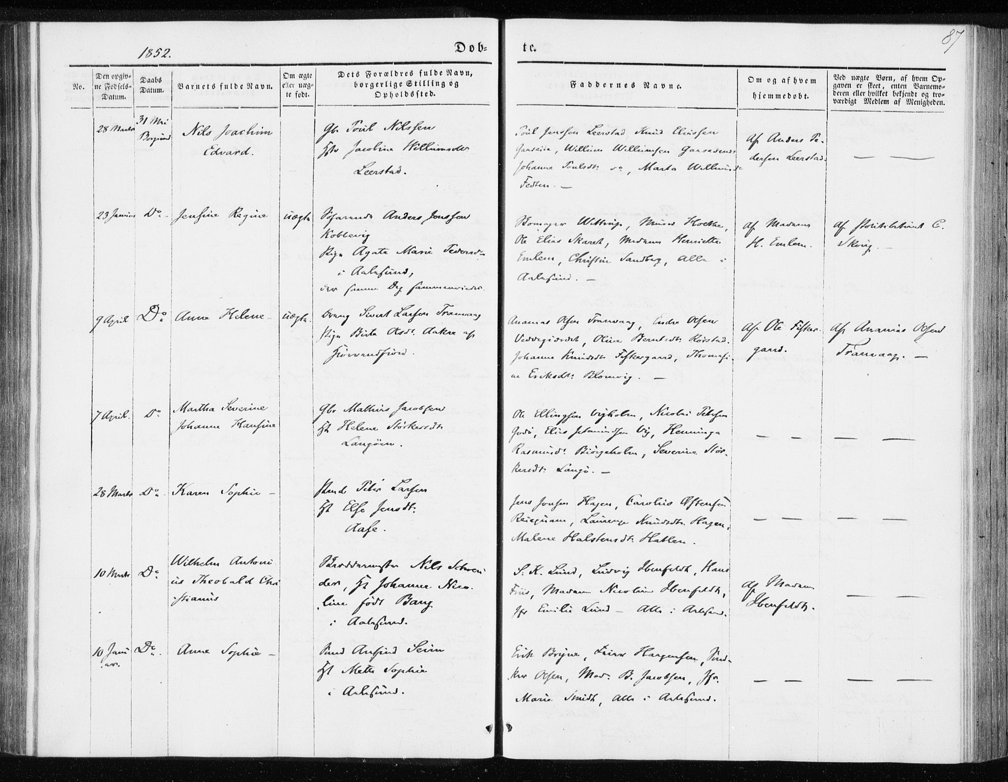 Ministerialprotokoller, klokkerbøker og fødselsregistre - Møre og Romsdal, AV/SAT-A-1454/528/L0415: Curate's parish register no. 528B03, 1843-1852, p. 87