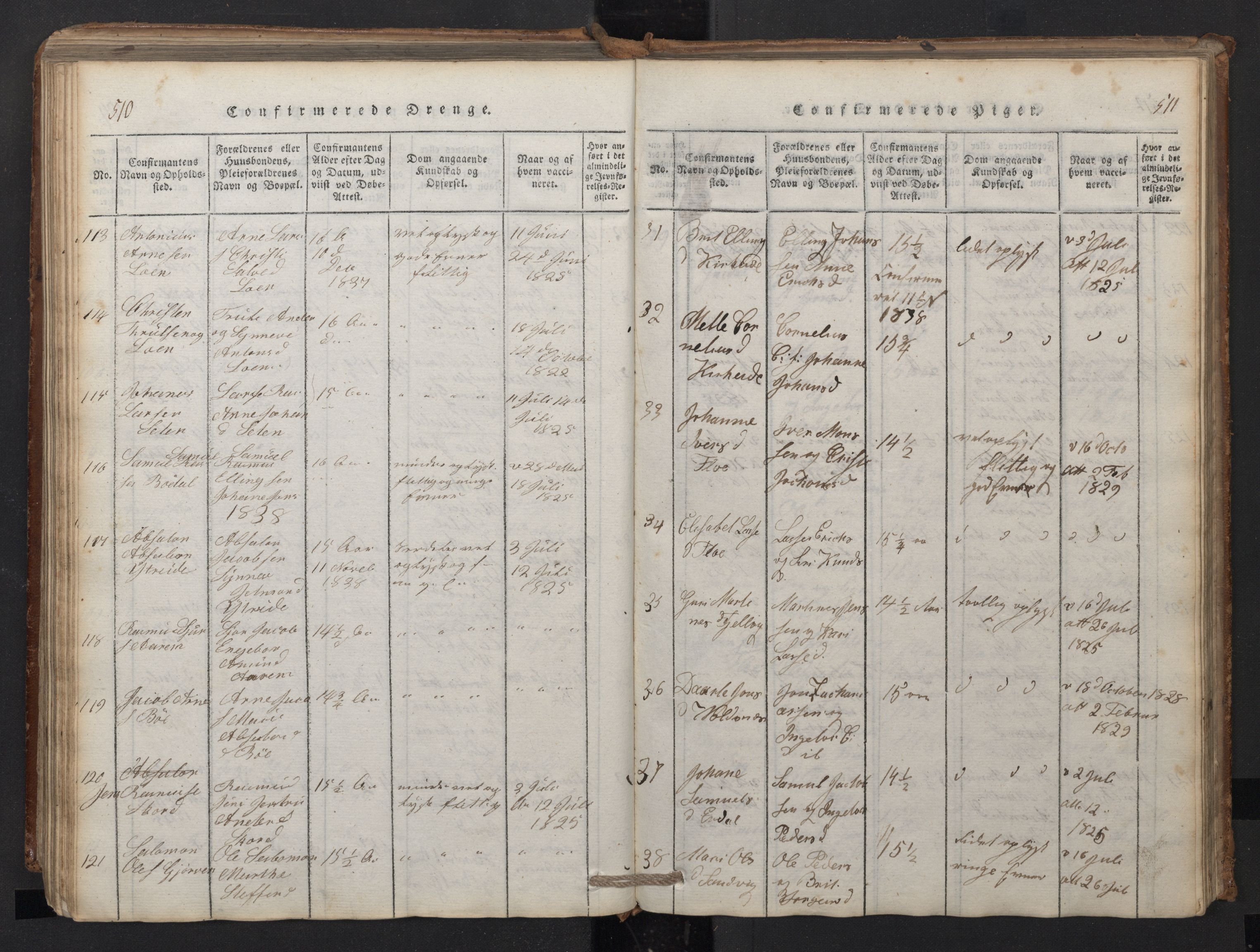 Stryn Sokneprestembete, AV/SAB-A-82501: Parish register (copy) no. A 1, 1816-1844, p. 510-511