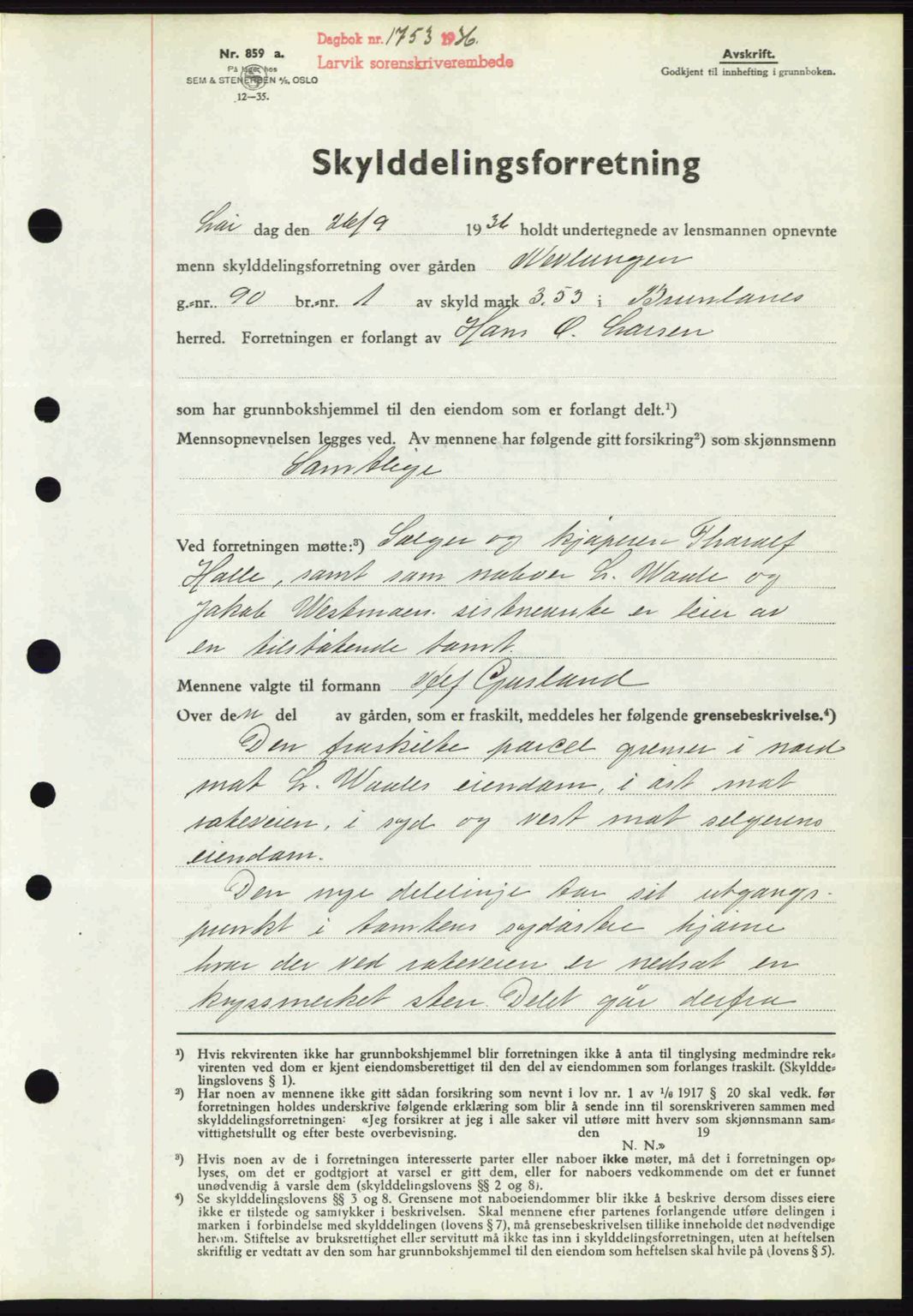 Larvik sorenskriveri, SAKO/A-83/G/Ga/Gab/L0067: Mortgage book no. A-1, 1936-1937, Diary no: : 1753/1936
