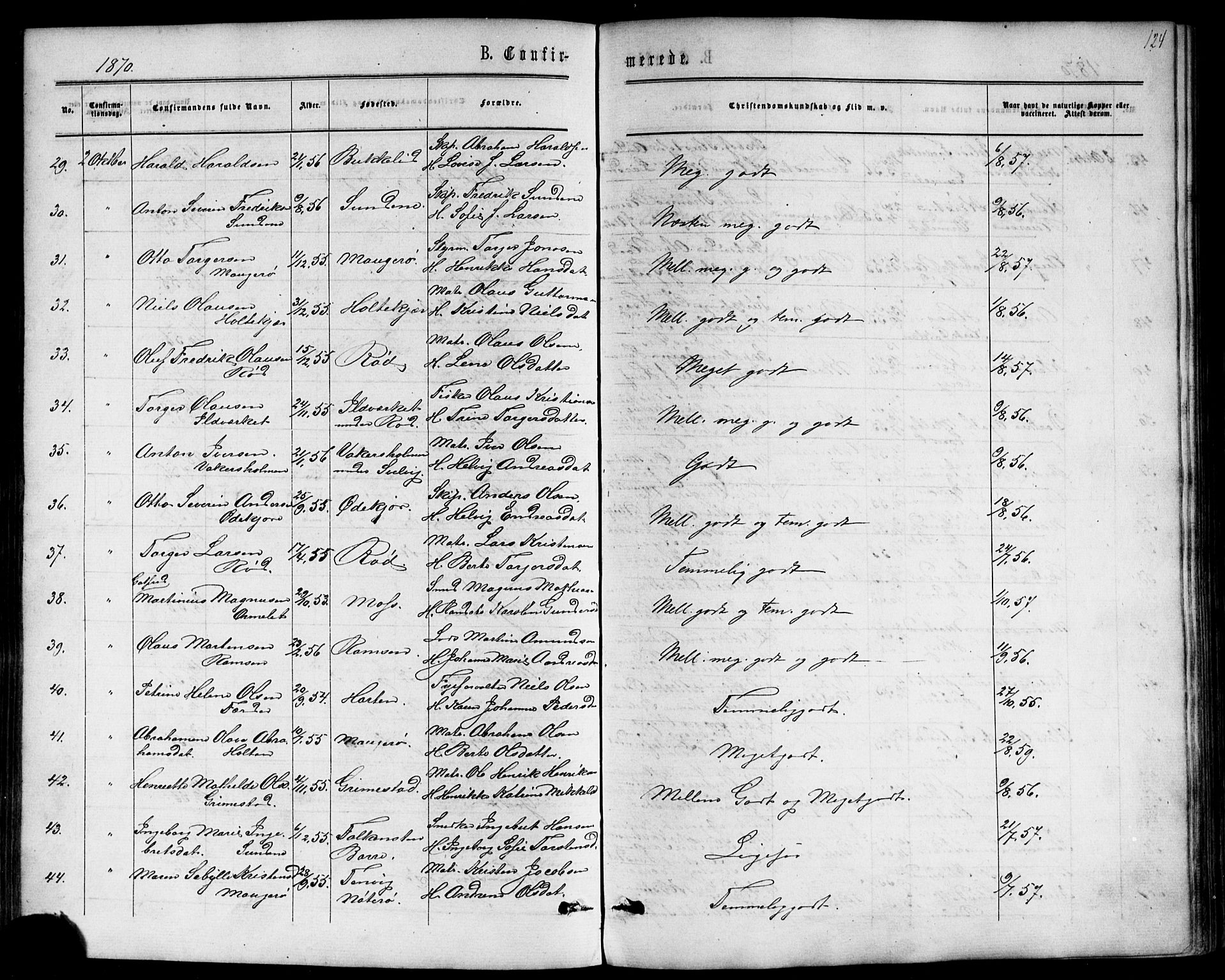 Nøtterøy kirkebøker, AV/SAKO-A-354/F/Fb/L0001: Parish register (official) no. II 1, 1865-1878, p. 124