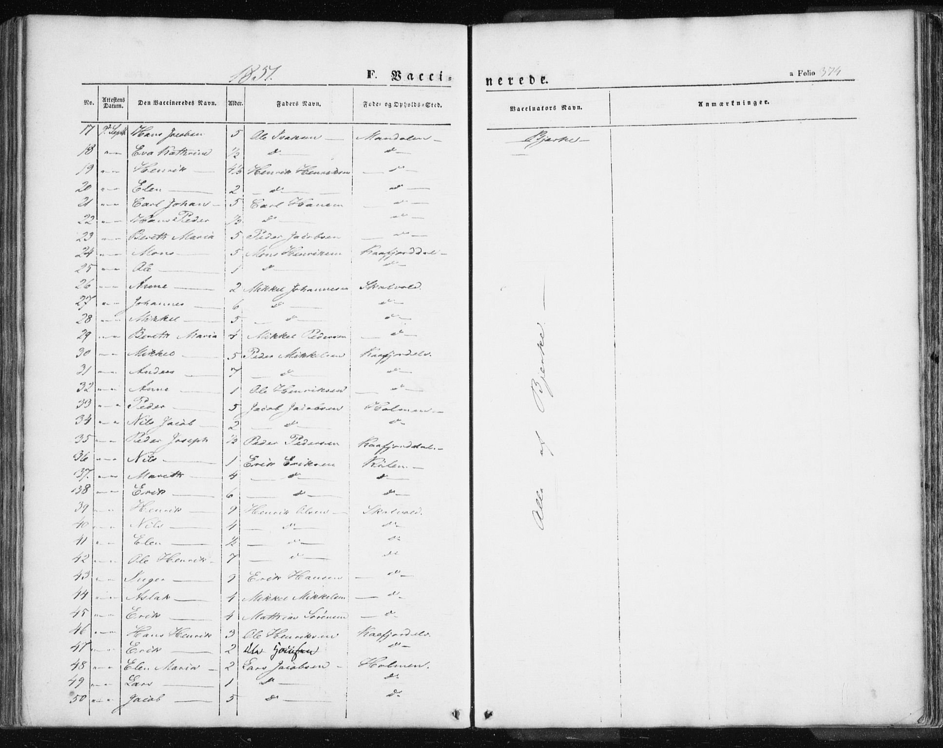 Lyngen sokneprestembete, AV/SATØ-S-1289/H/He/Hea/L0004kirke: Parish register (official) no. 4, 1839-1858, p. 374