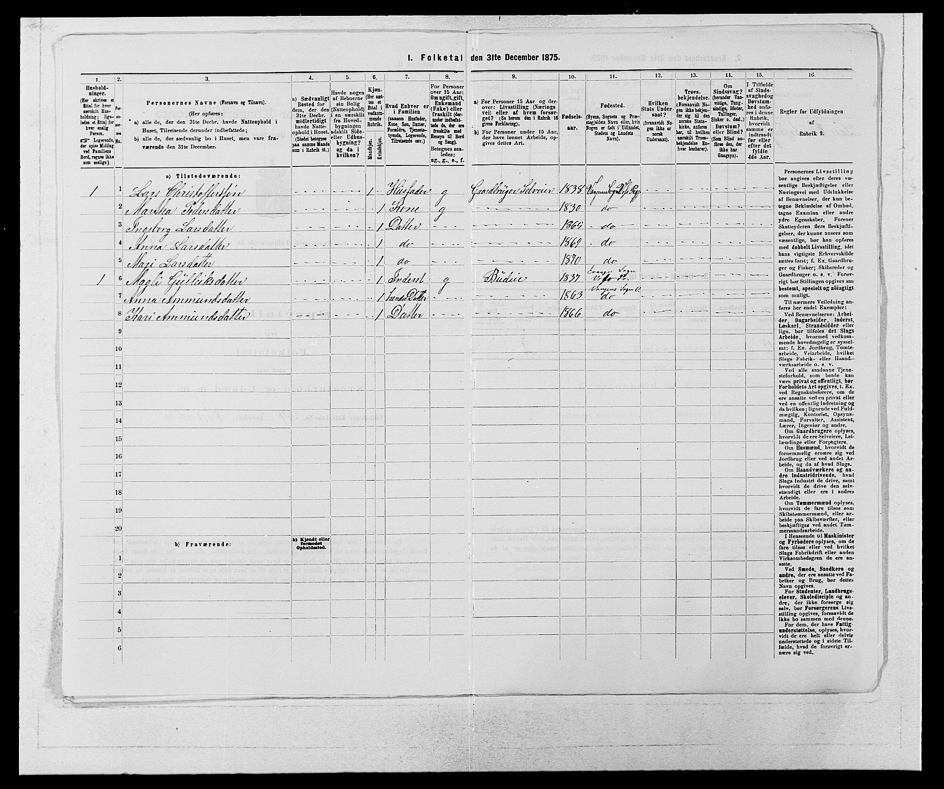 SAB, 1875 census for 1235P Voss, 1875, p. 134