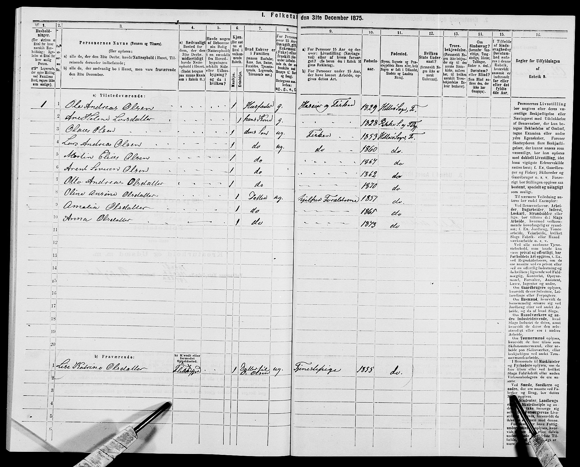 SAK, 1875 census for 1042L Flekkefjord/Nes og Hidra, 1875, p. 860