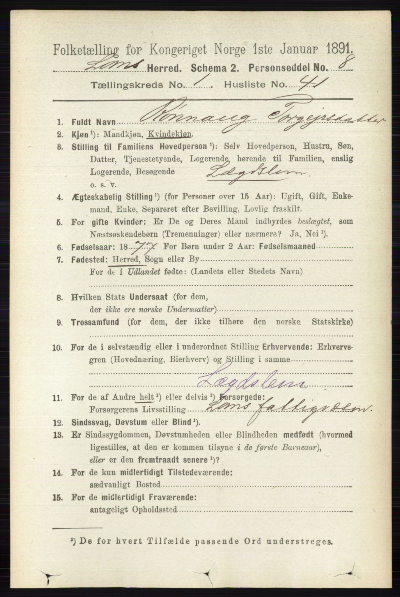 RA, 1891 census for 0514 Lom, 1891, p. 361