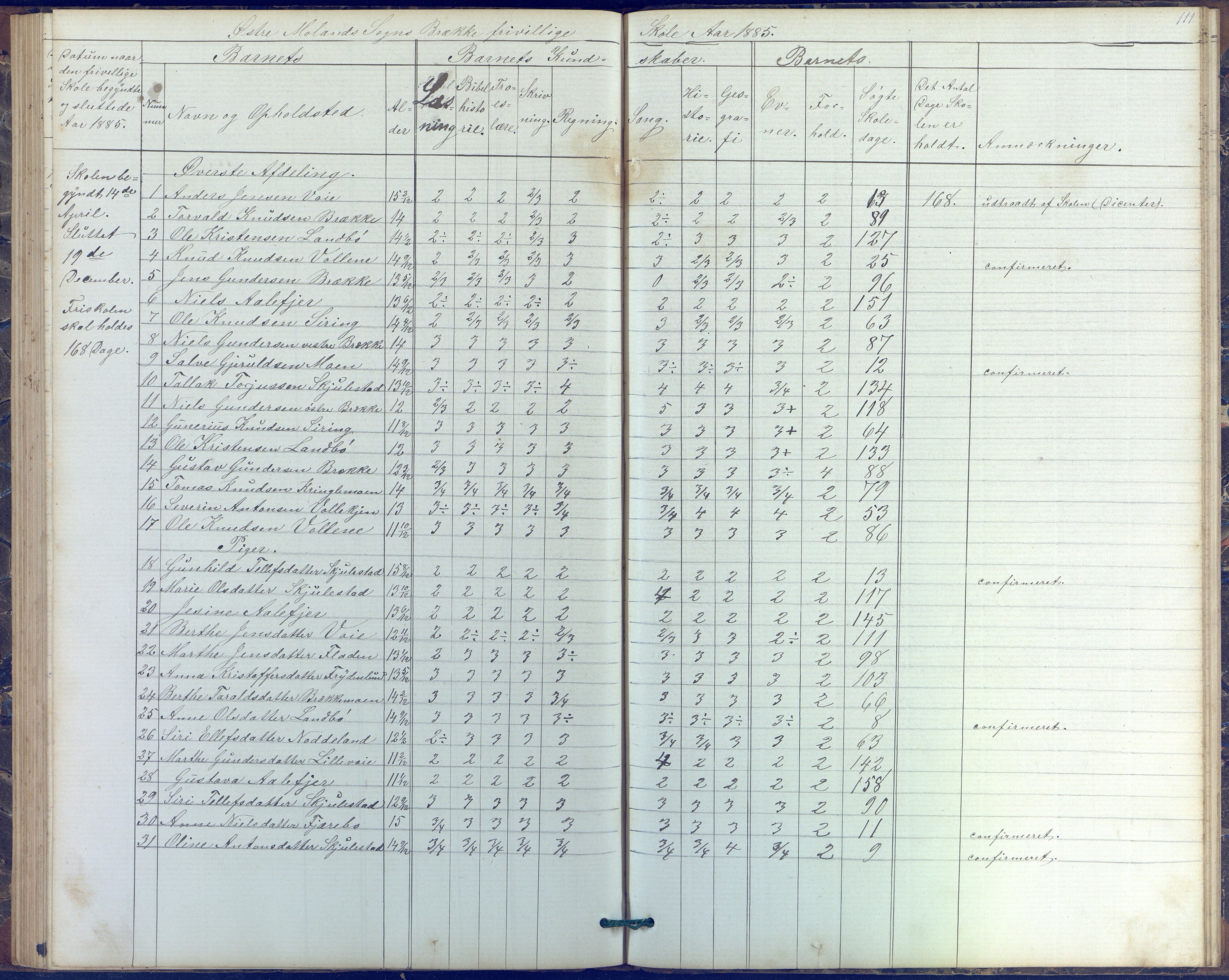 Austre Moland kommune, AAKS/KA0918-PK/09/09b/L0003: Skoleprotokoll, 1879-1891, p. 111