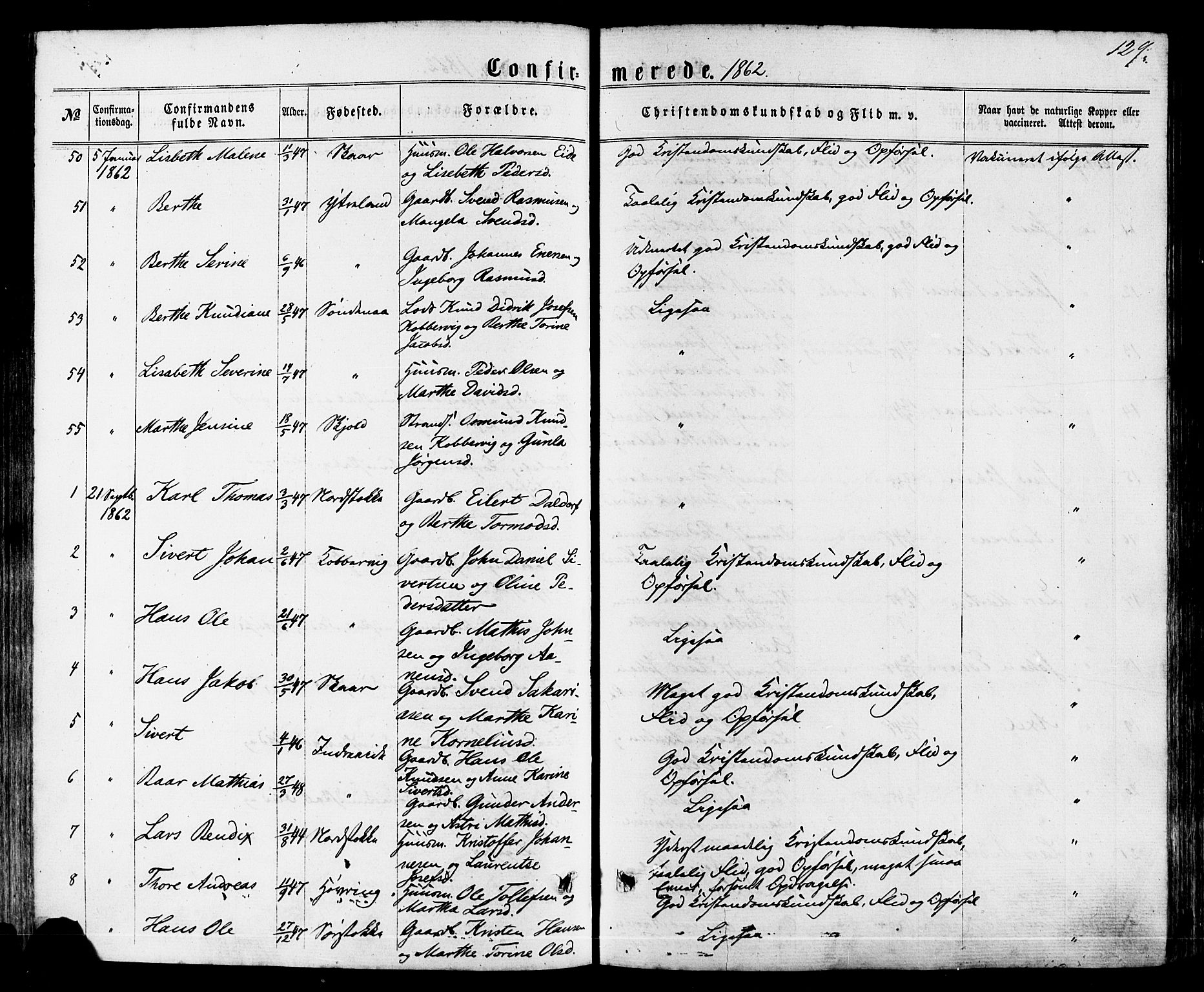 Avaldsnes sokneprestkontor, SAST/A -101851/H/Ha/Haa/L0011: Parish register (official) no. A 11, 1861-1880, p. 129