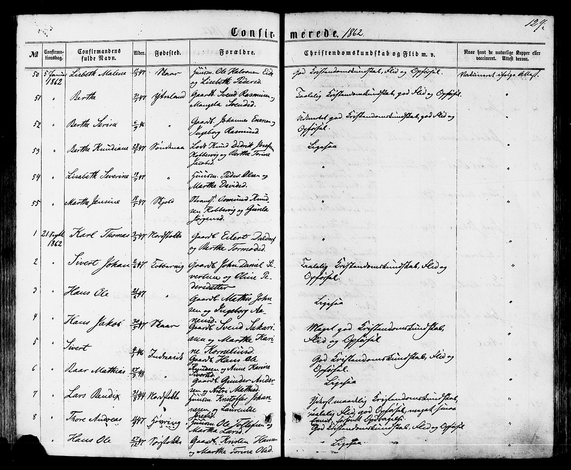 Avaldsnes sokneprestkontor, AV/SAST-A -101851/H/Ha/Haa/L0011: Parish register (official) no. A 11, 1861-1880, p. 129