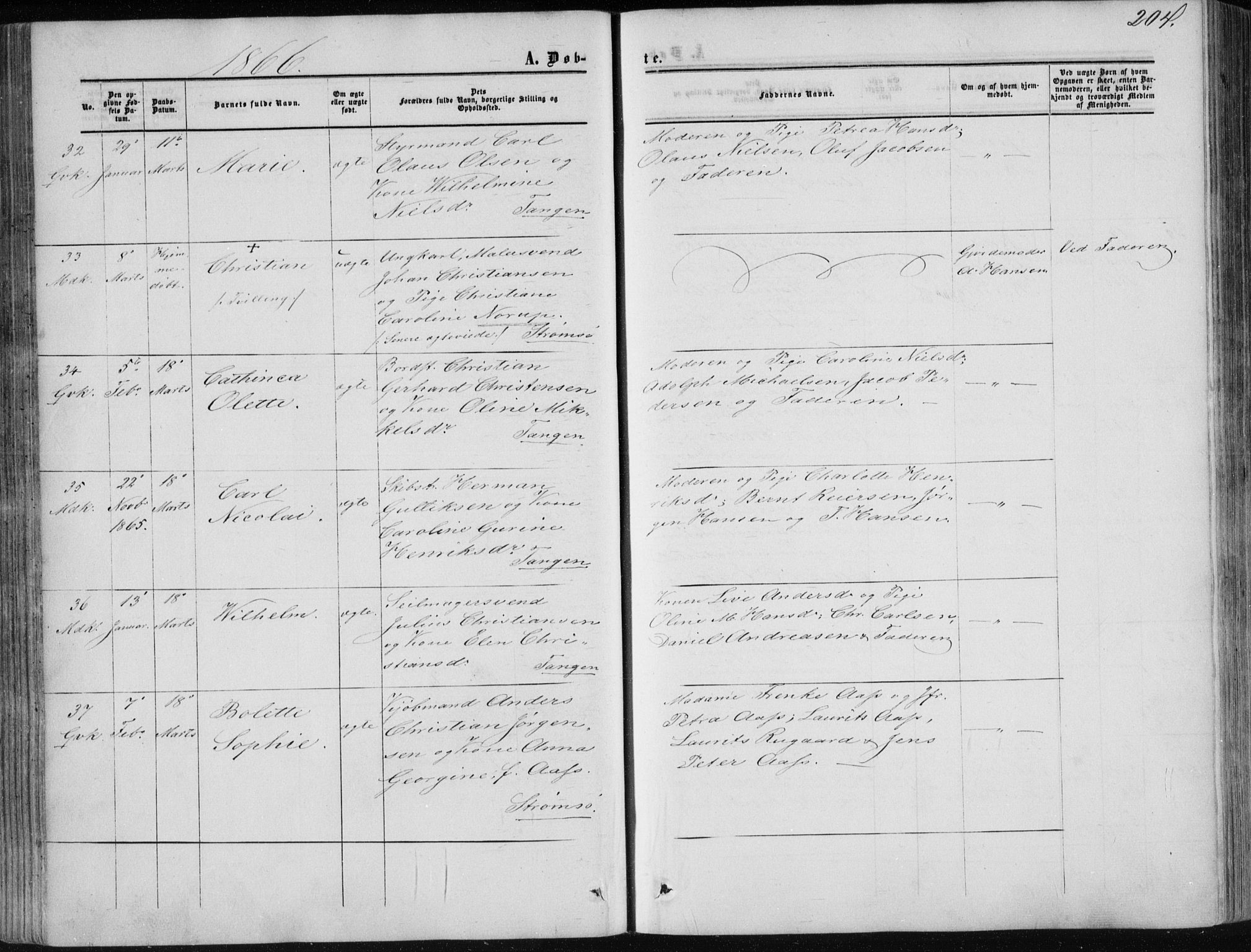 Strømsø kirkebøker, AV/SAKO-A-246/F/Fa/L0015: Parish register (official) no. I 15, 1859-1868, p. 204